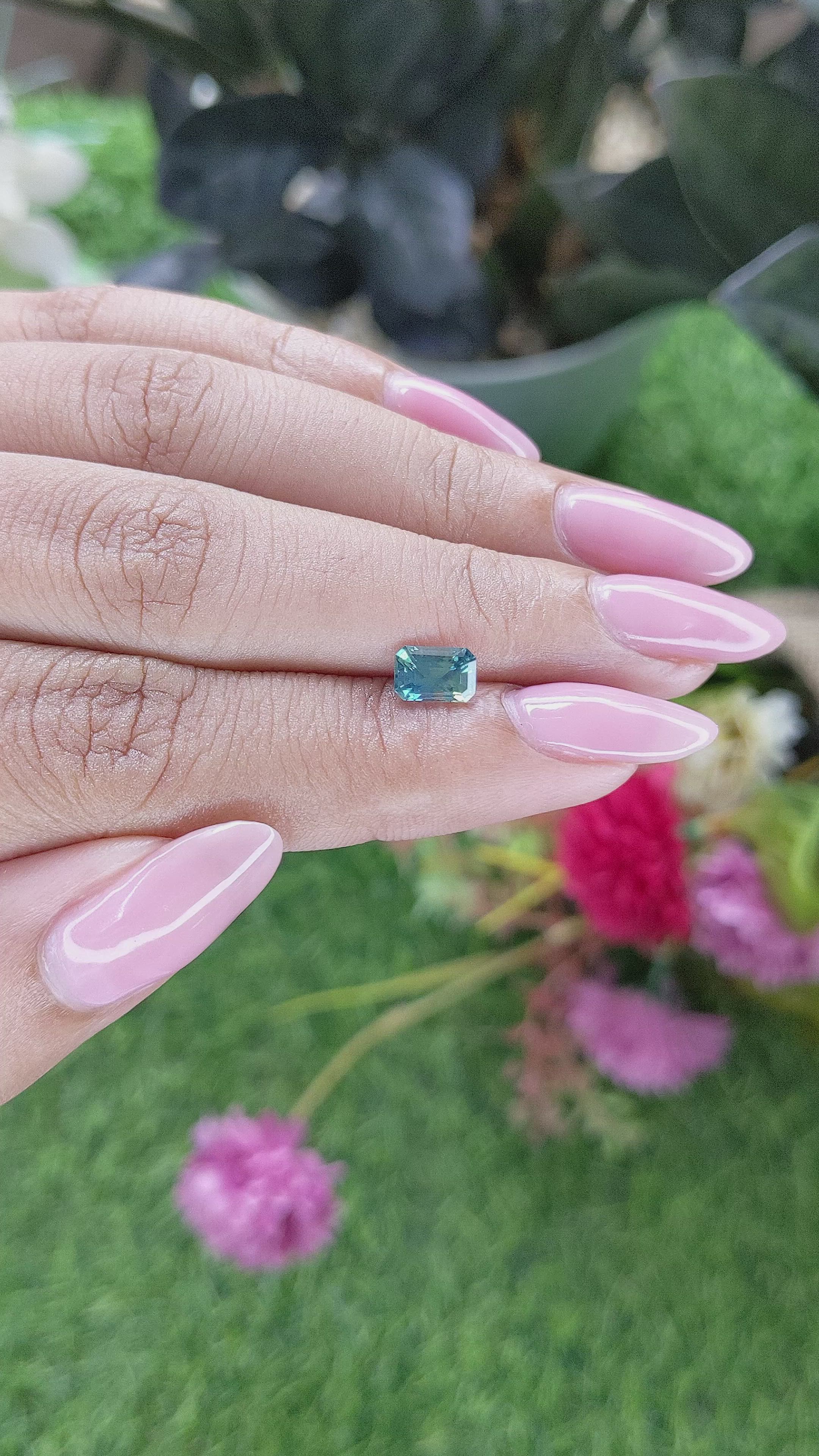 1.09 Ct. Bluish Green Sapphire from Madagascar Size Video