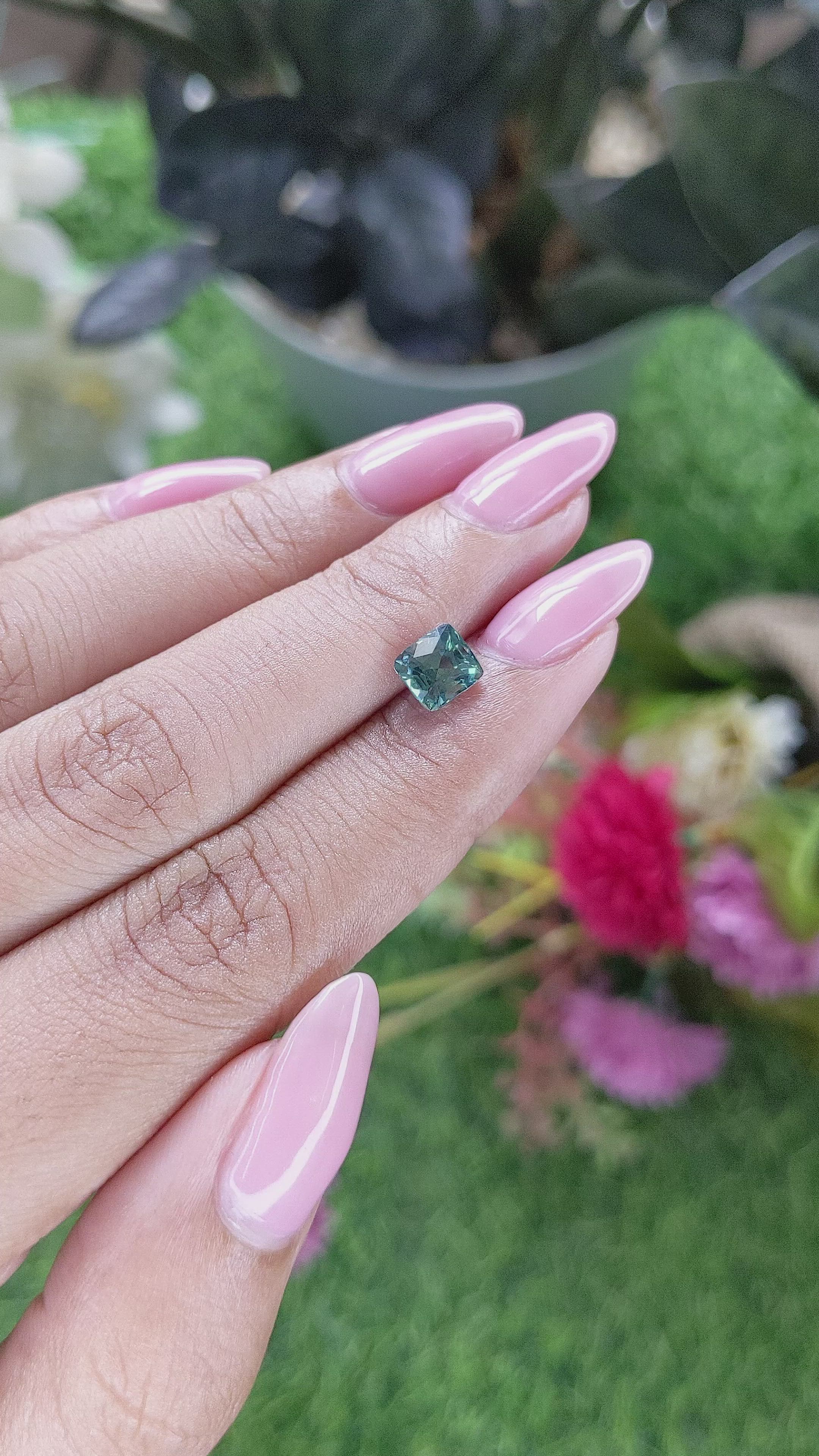 1.55 Ct. Bluish Green Sapphire from Madagascar Size Video
