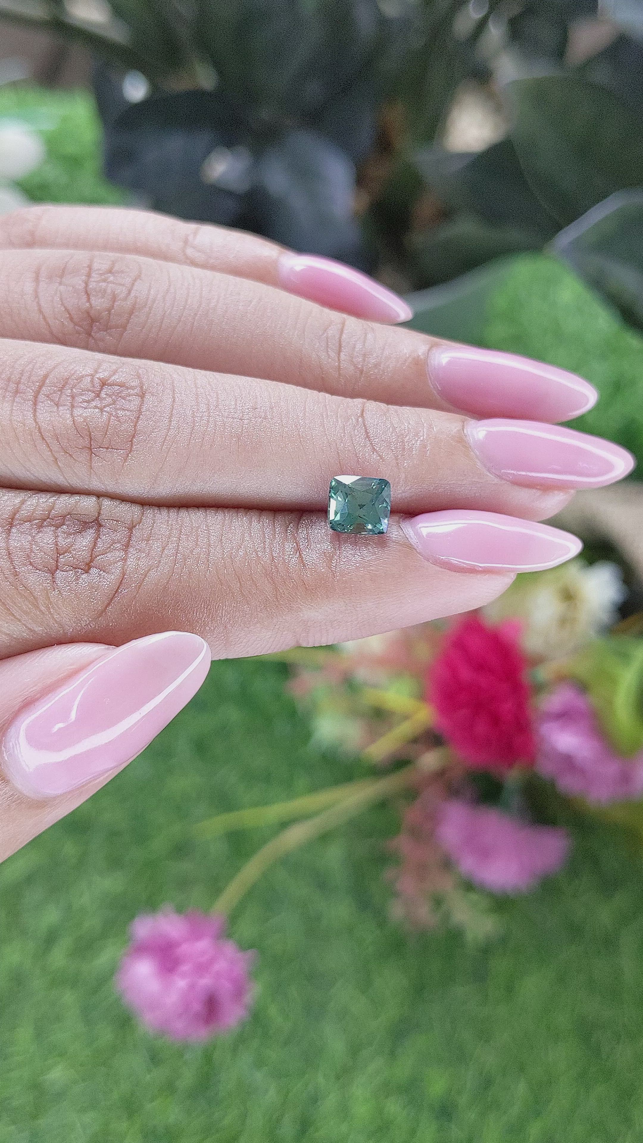 1.55 Ct. Bluish Green Sapphire from Madagascar Size Video