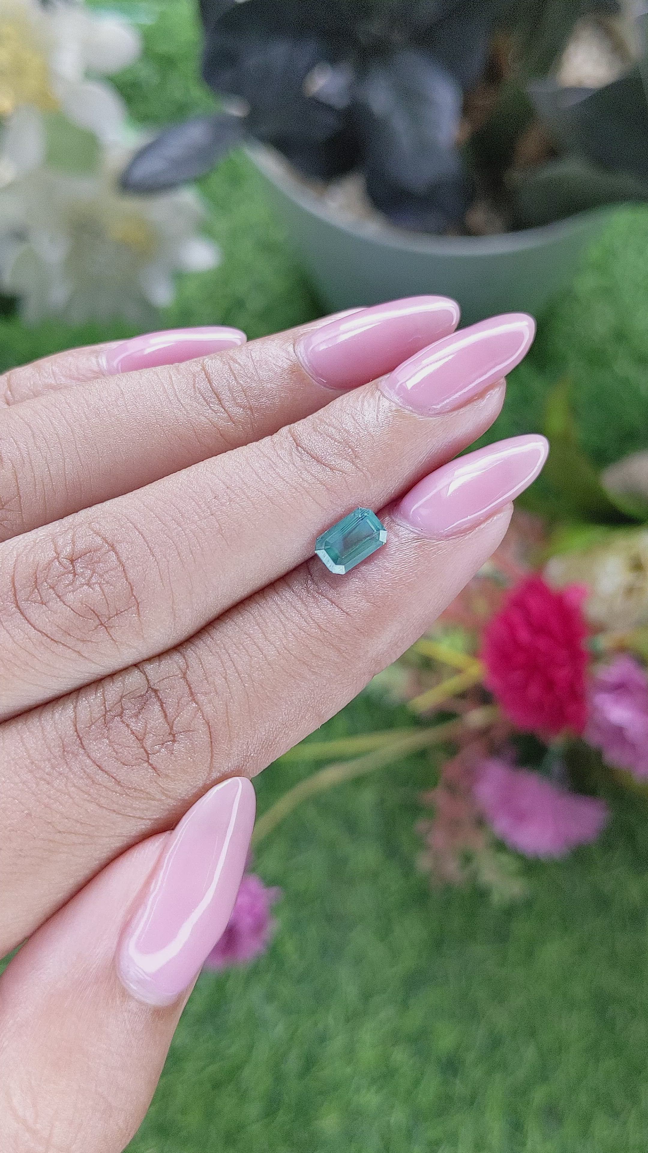 1.02 Ct. Bluish Green Sapphire from Madagascar Size Video