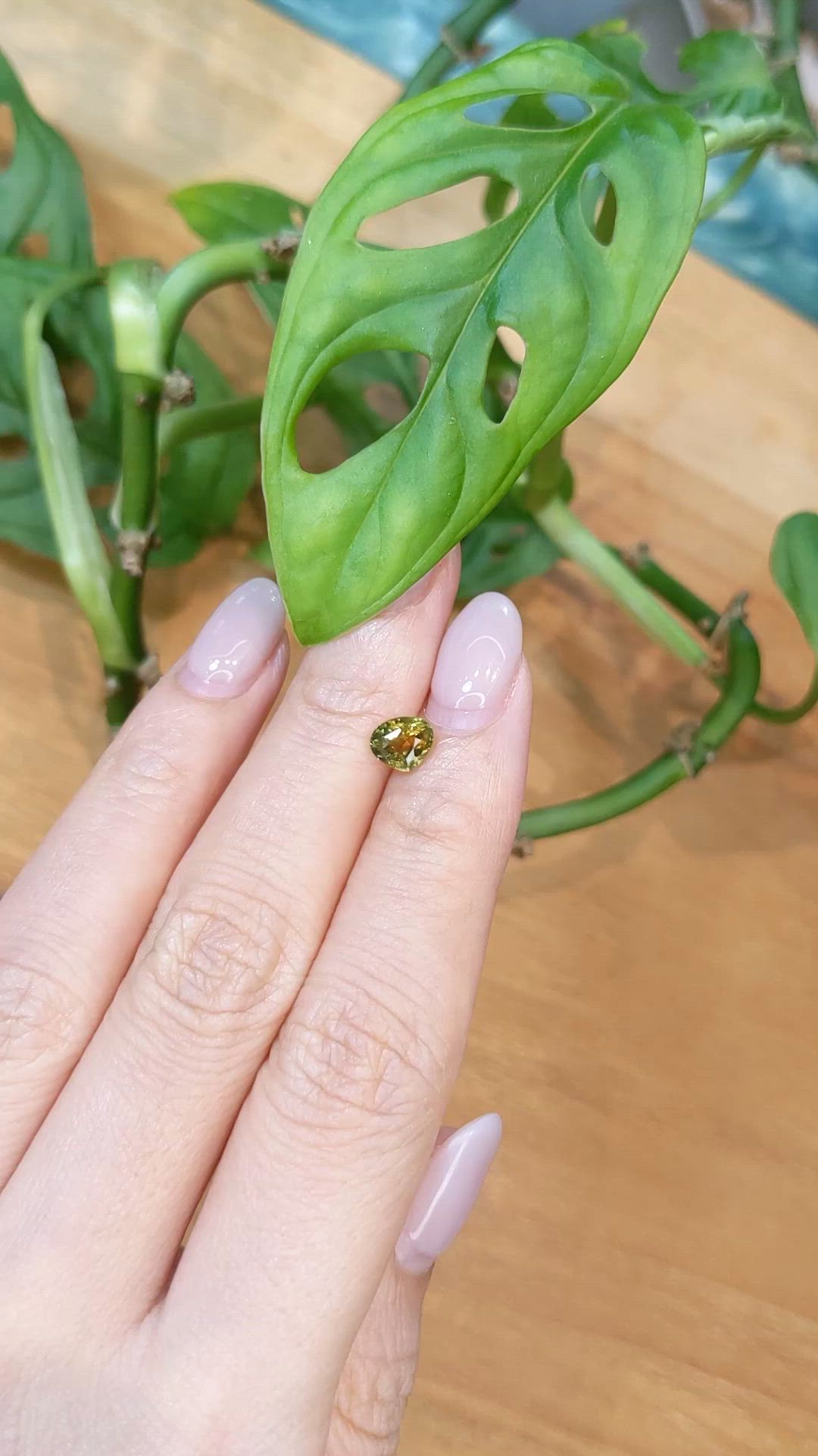 1.10 Ct. Yellowish Green Sapphire from Thailand Size Video
