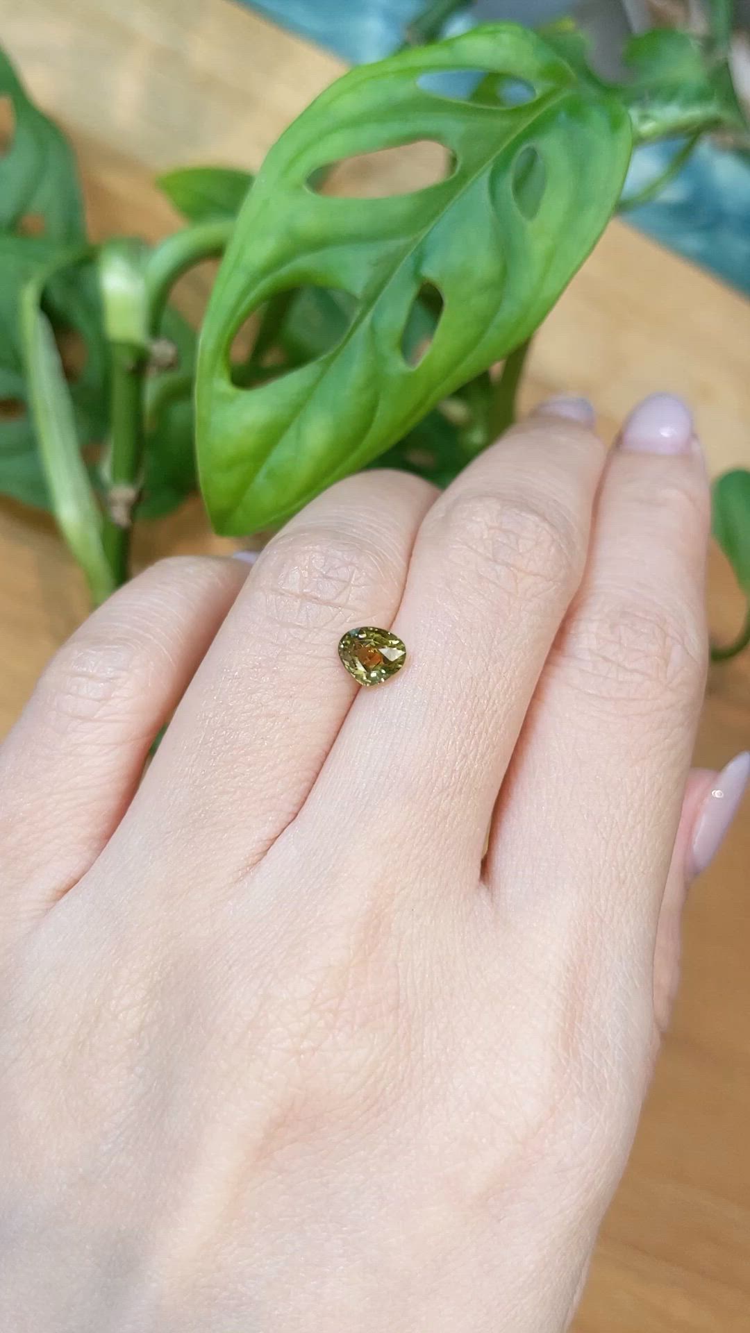 1.10 Ct. Yellowish Green Sapphire from Thailand Size Video