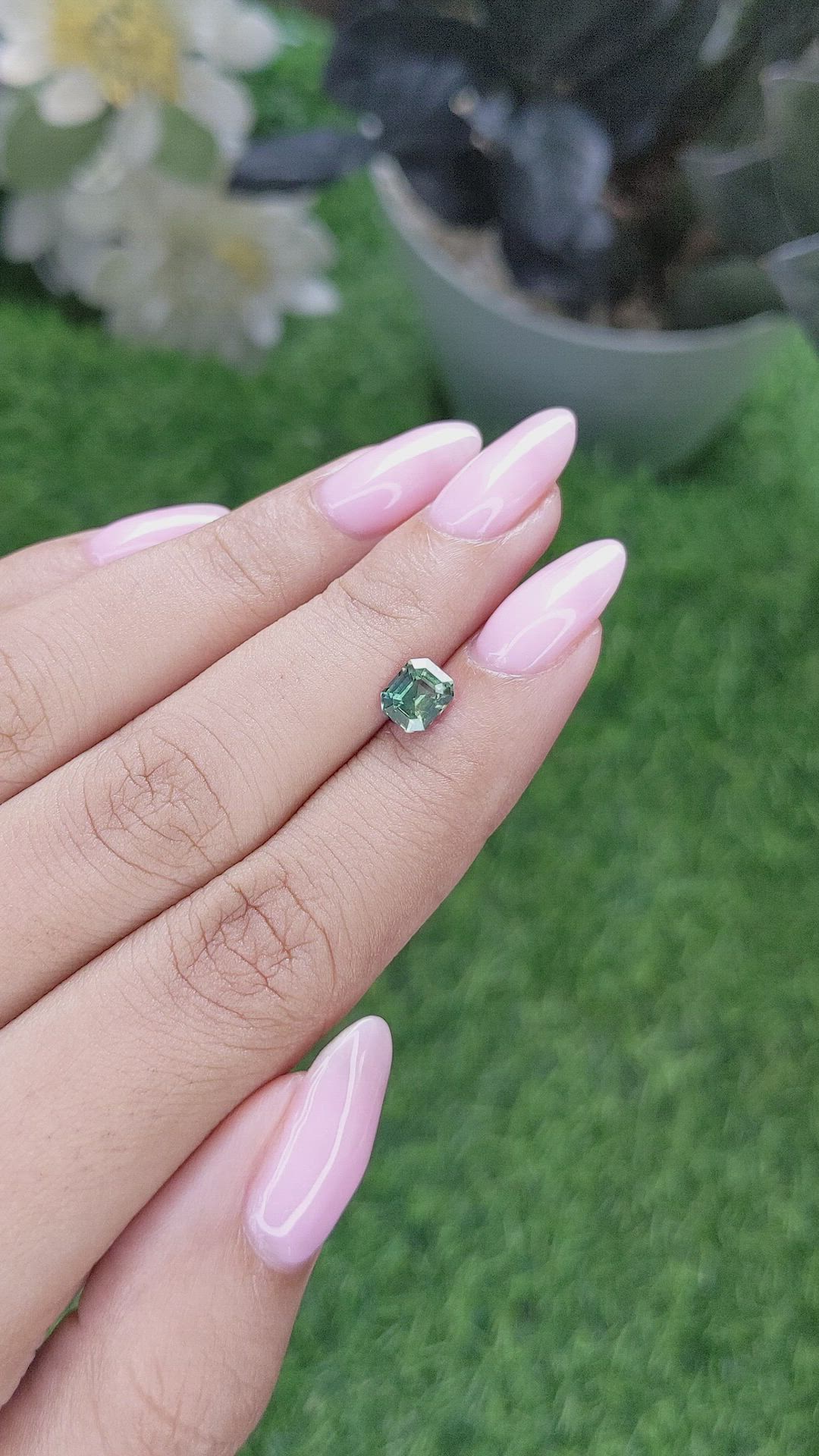 1.16 Ct. Bluish Green Sapphire from Madagascar Size Video