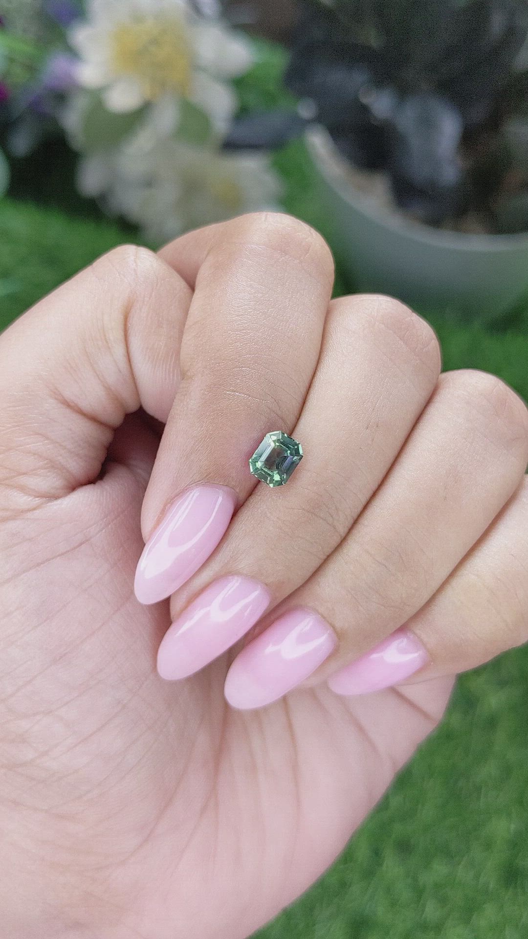 1.16 Ct. Bluish Green Sapphire from Madagascar Size Video
