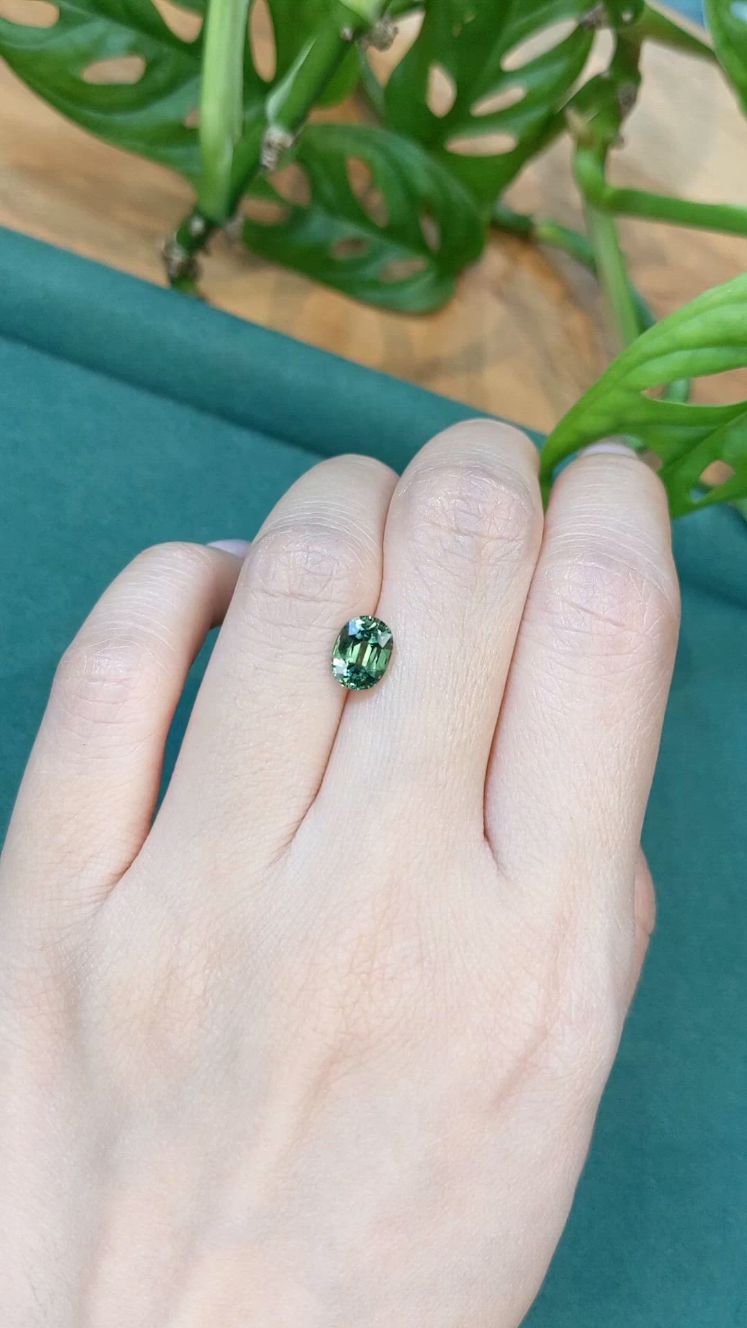 1.82 Ct. Bluish Green Sapphire from Madagascar Size Video
