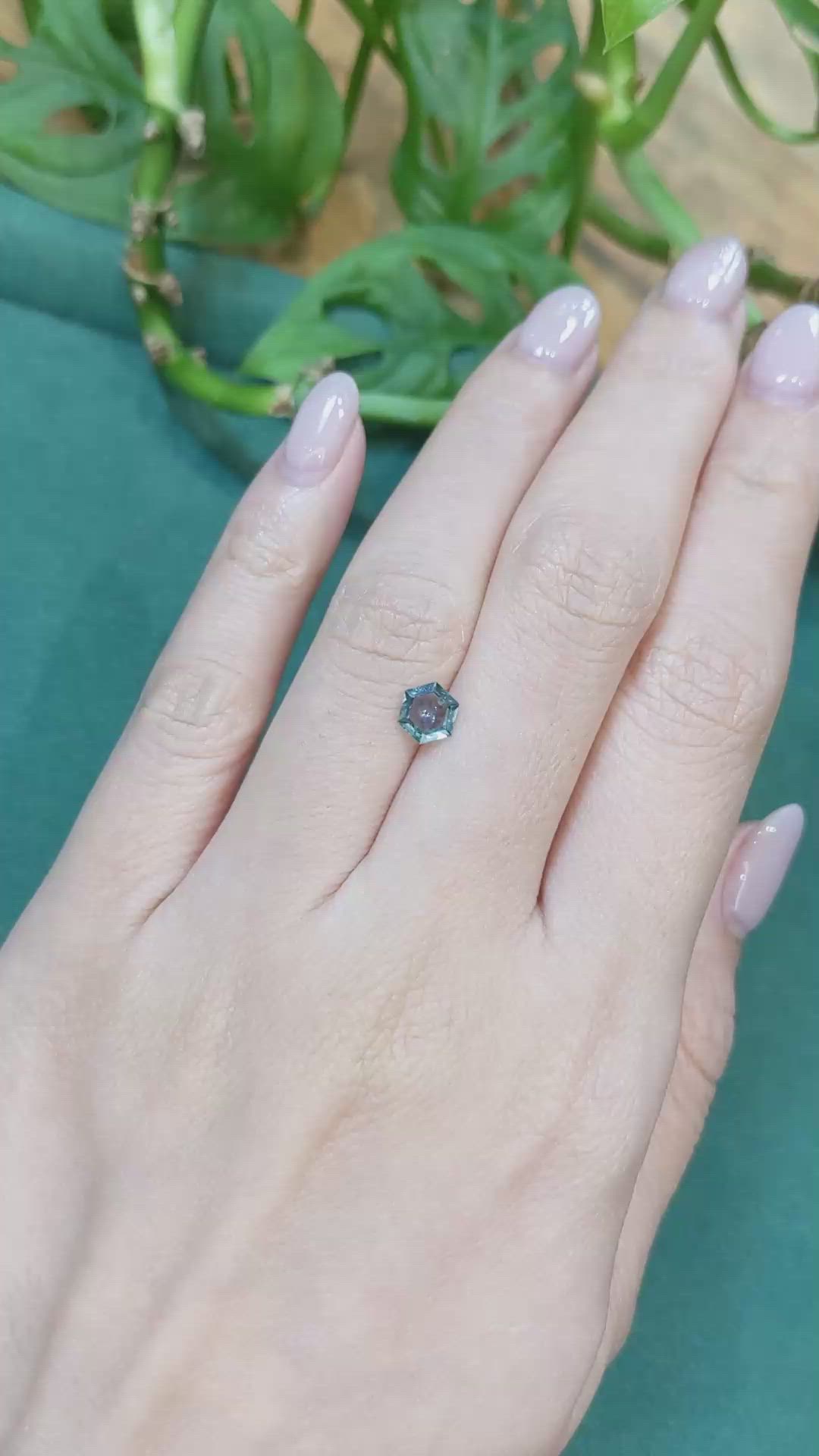 0.69 Ct. Bluish Green Sapphire from Montana Size Video