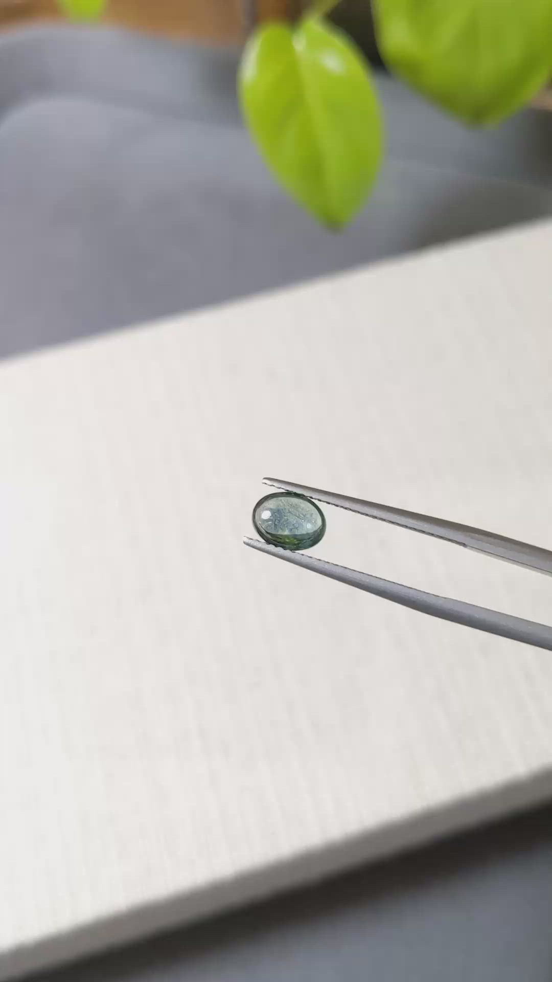 1.26 Ct. Bluish Green Cabochon Sapphire from Montana Size Video