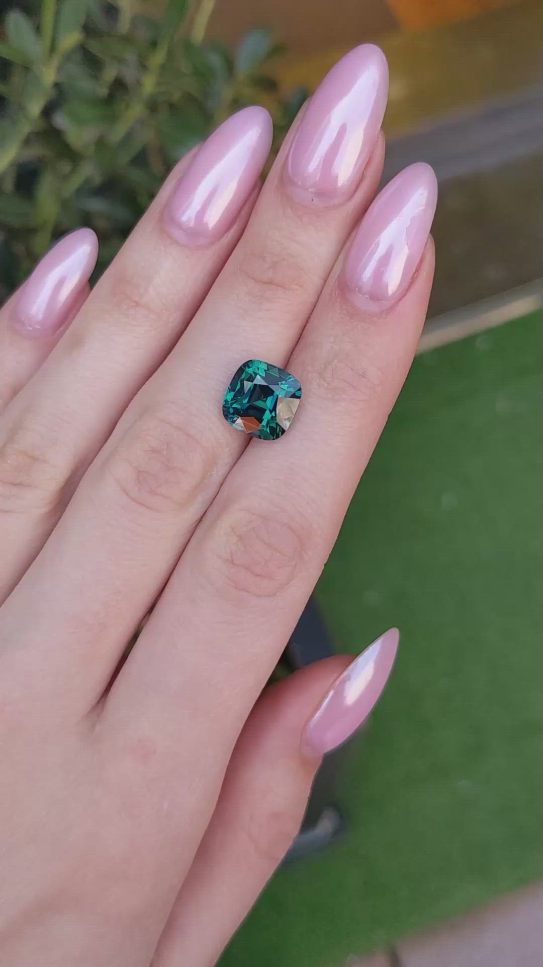 7.06 Ct. Bluish Green Sapphire from Madagascar Size Video