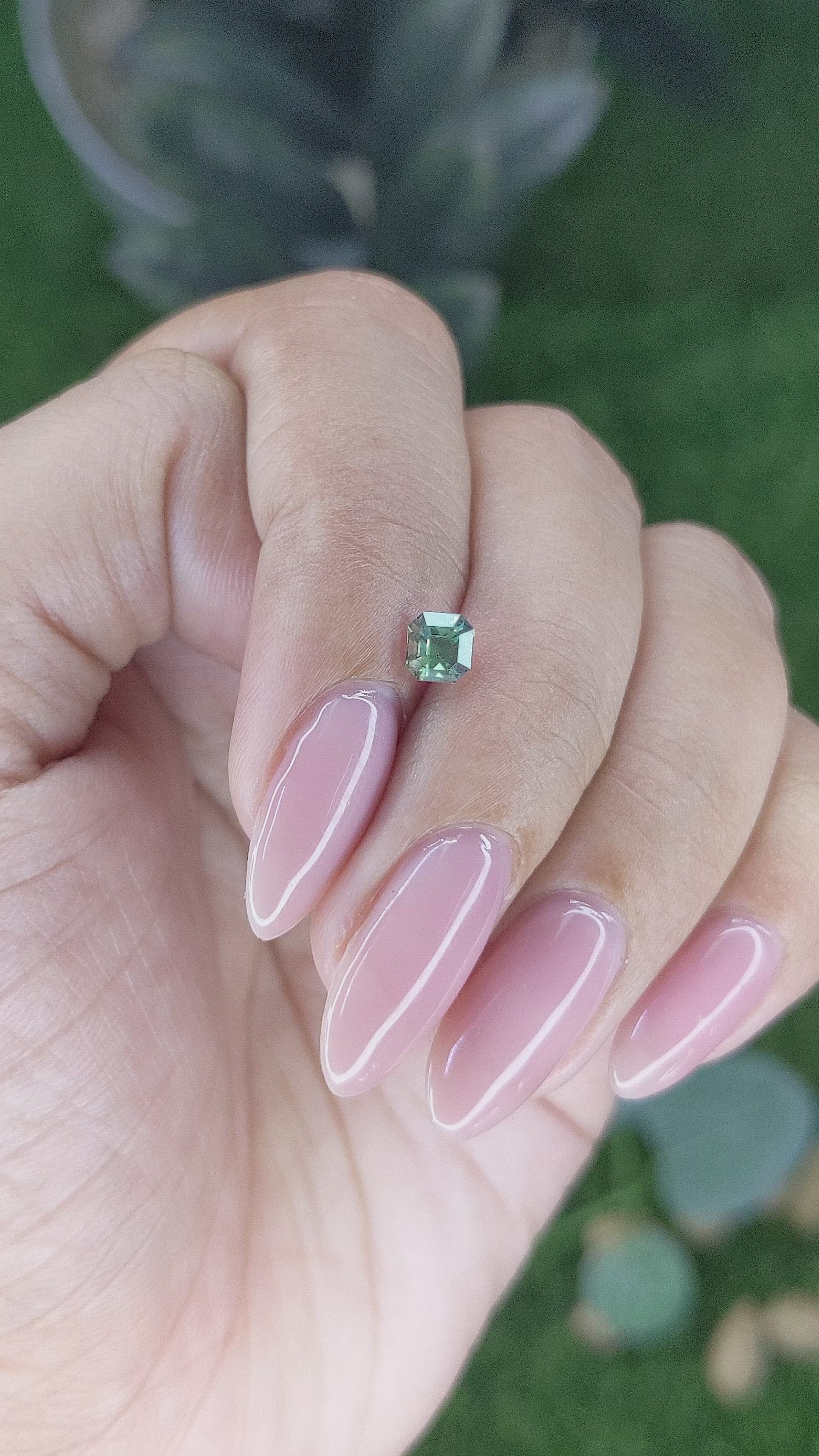 0.74 Ct. Bluish Green Sapphire from Madagascar Size Video