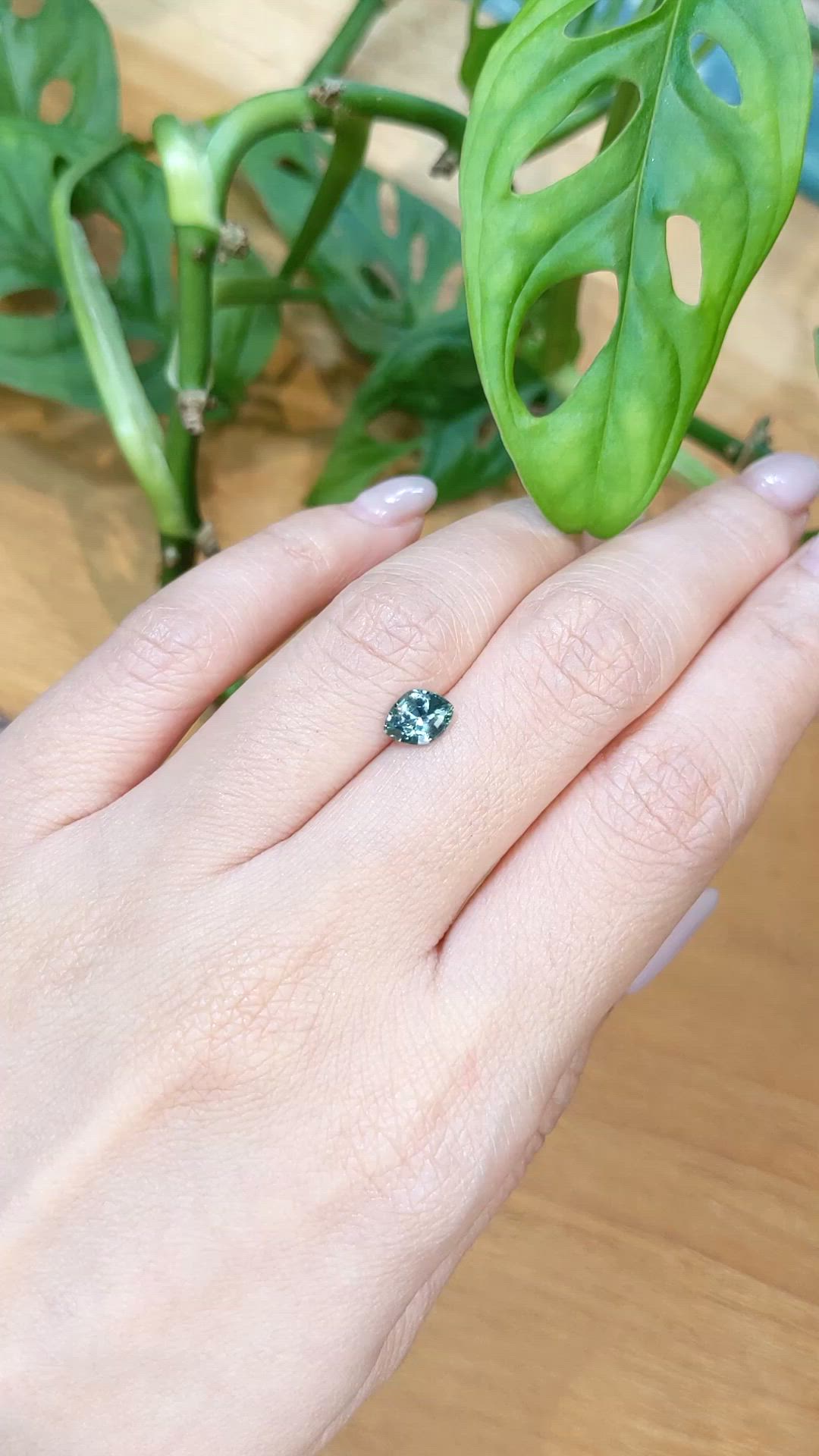 0.97 Ct. Bluish Green Sapphire from Montana Size Video