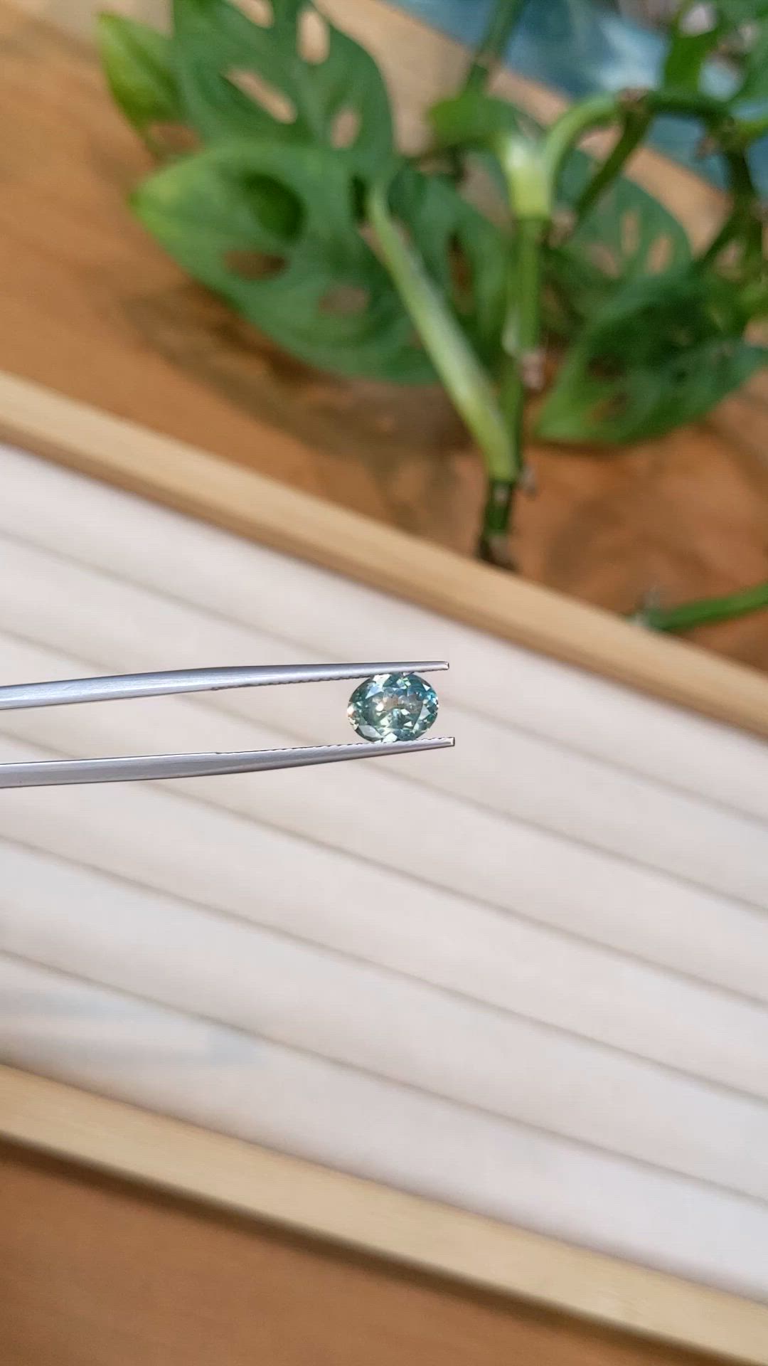 1.45 Ct. Bluish Green Sapphire from Montana Size Video