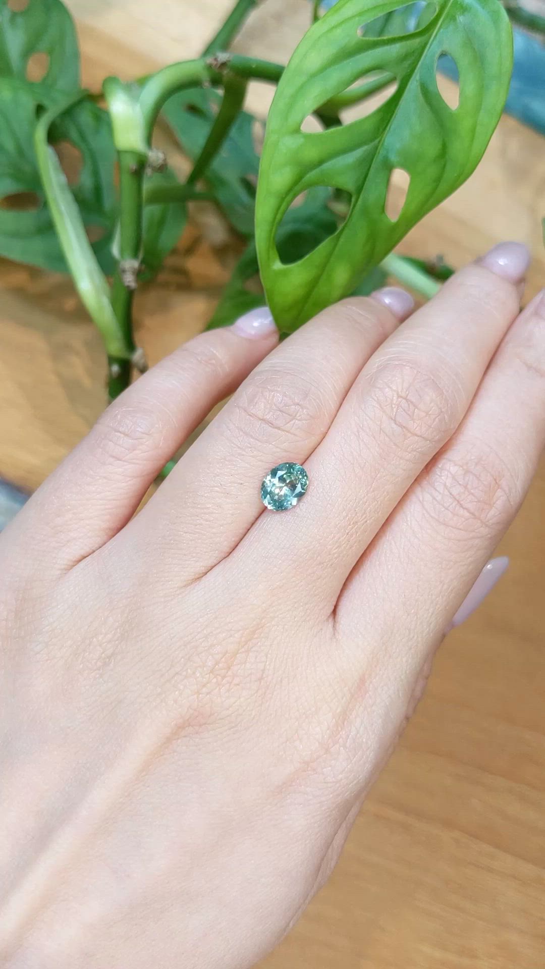 1.45 Ct. Bluish Green Sapphire from Montana Size Video