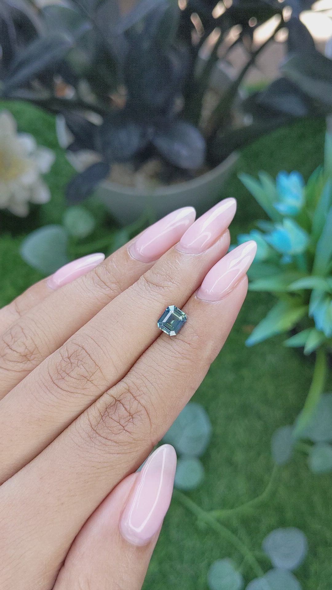 1.11 Ct. Bluish Green Sapphire from Madagascar Size Video