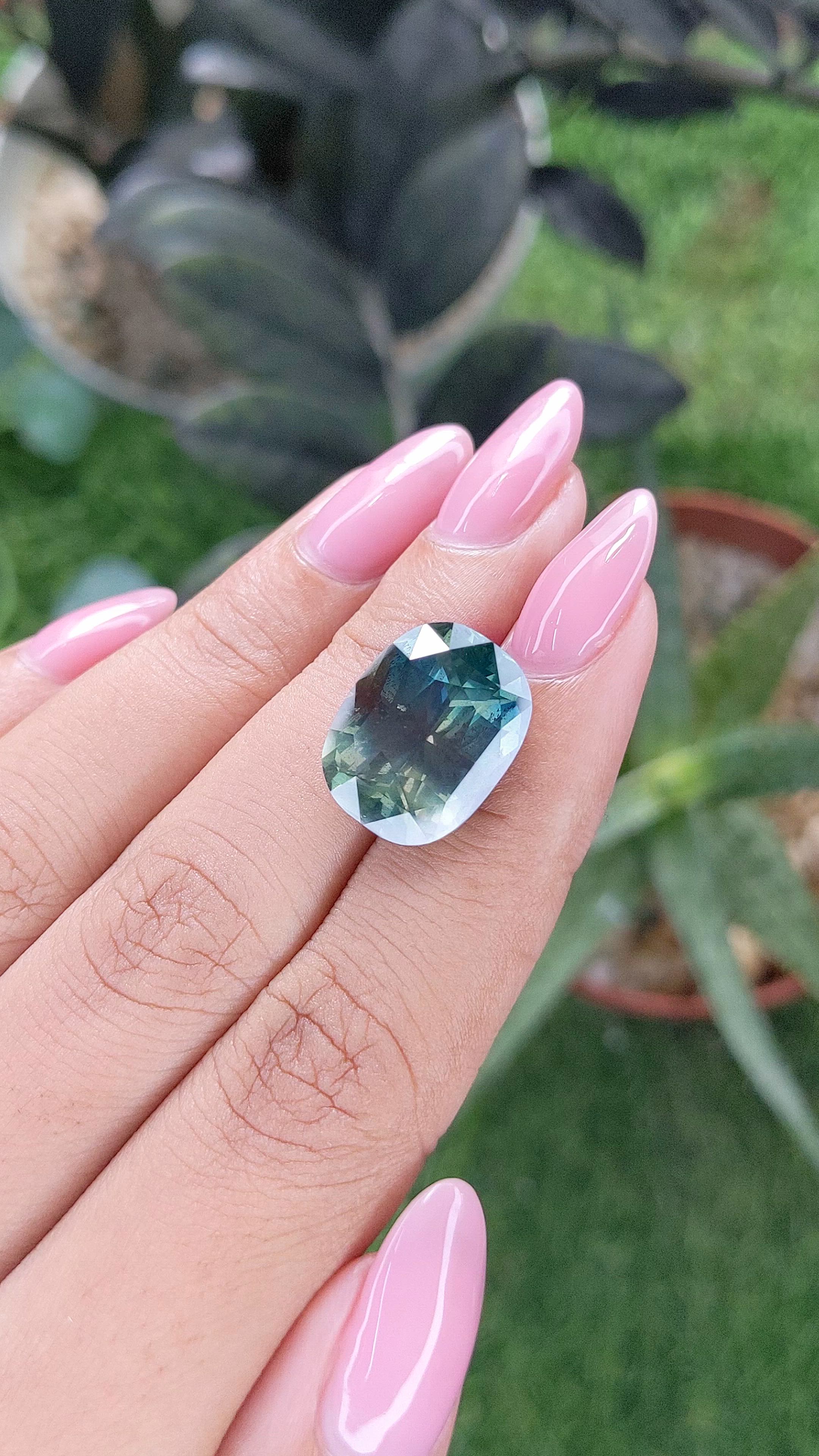 16.30 Ct. Bluish Green Sapphire from Madagascar Size Video
