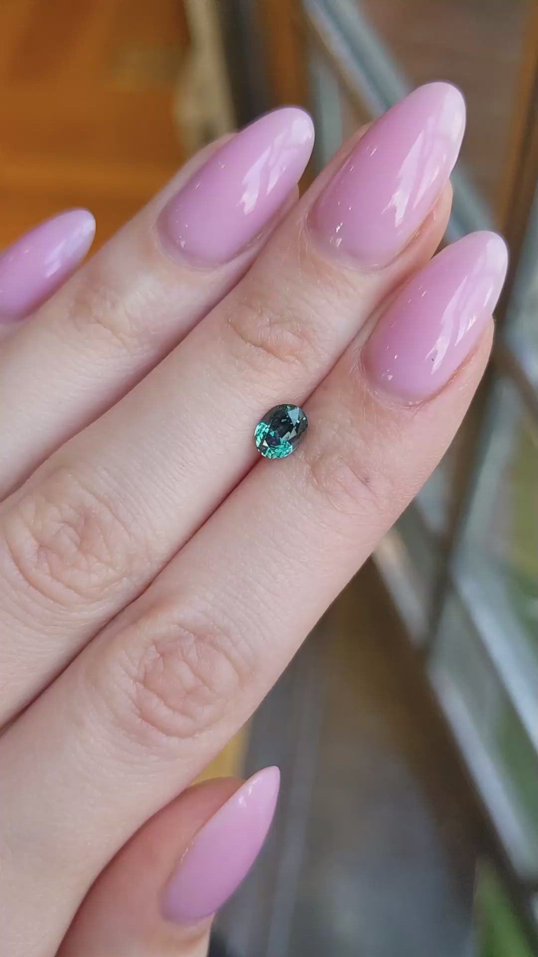 0.97 Ct. Bluish Green Sapphire from Montana Size Video