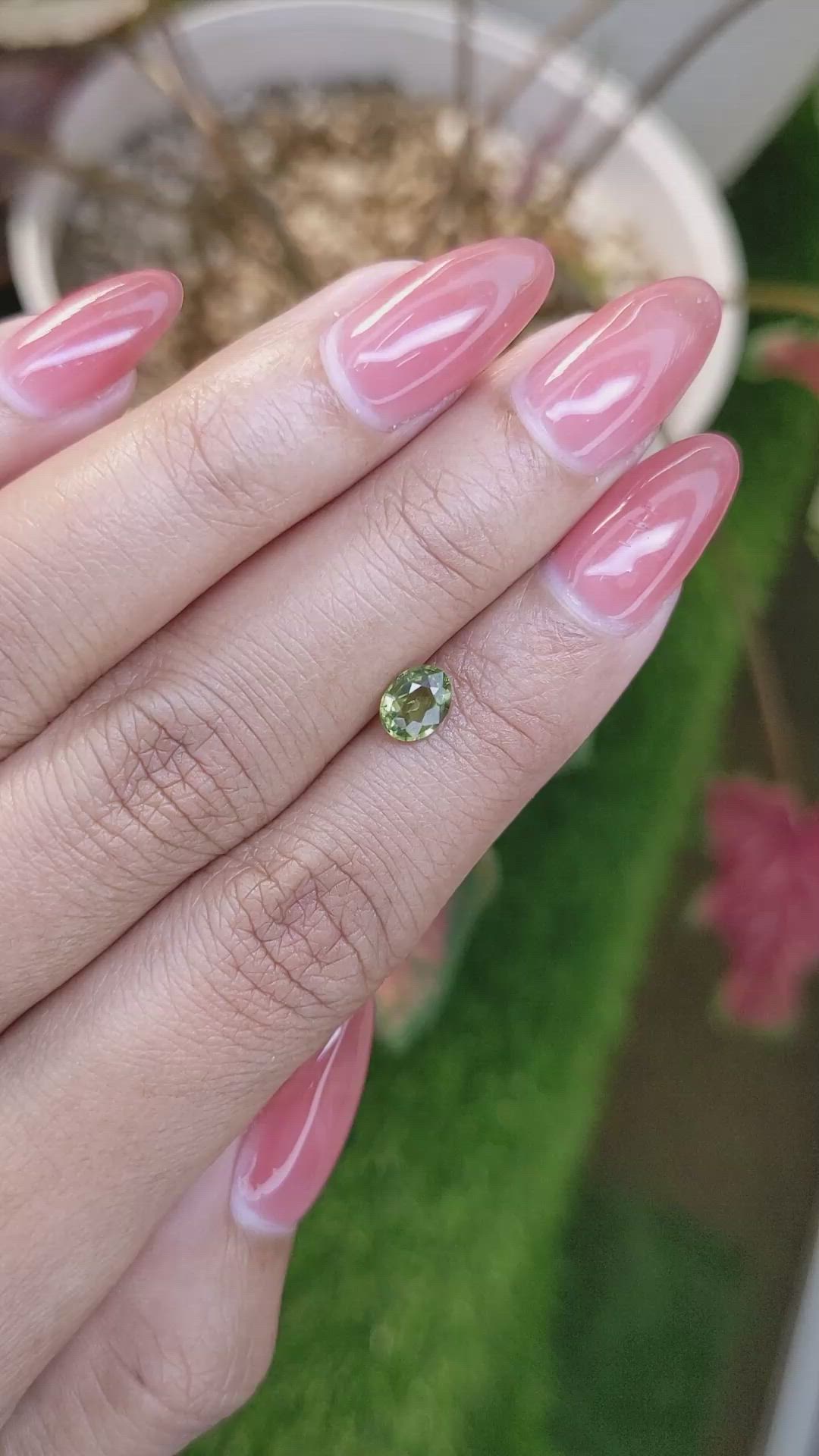 0.77 Ct. Yellowish Green Sapphire from Ceylon (Sri Lanka) Size Video