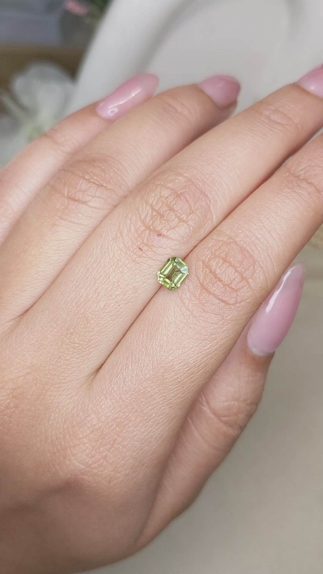 0.79 Ct. Yellowish Green Sapphire from Ceylon (Sri Lanka) Size Video