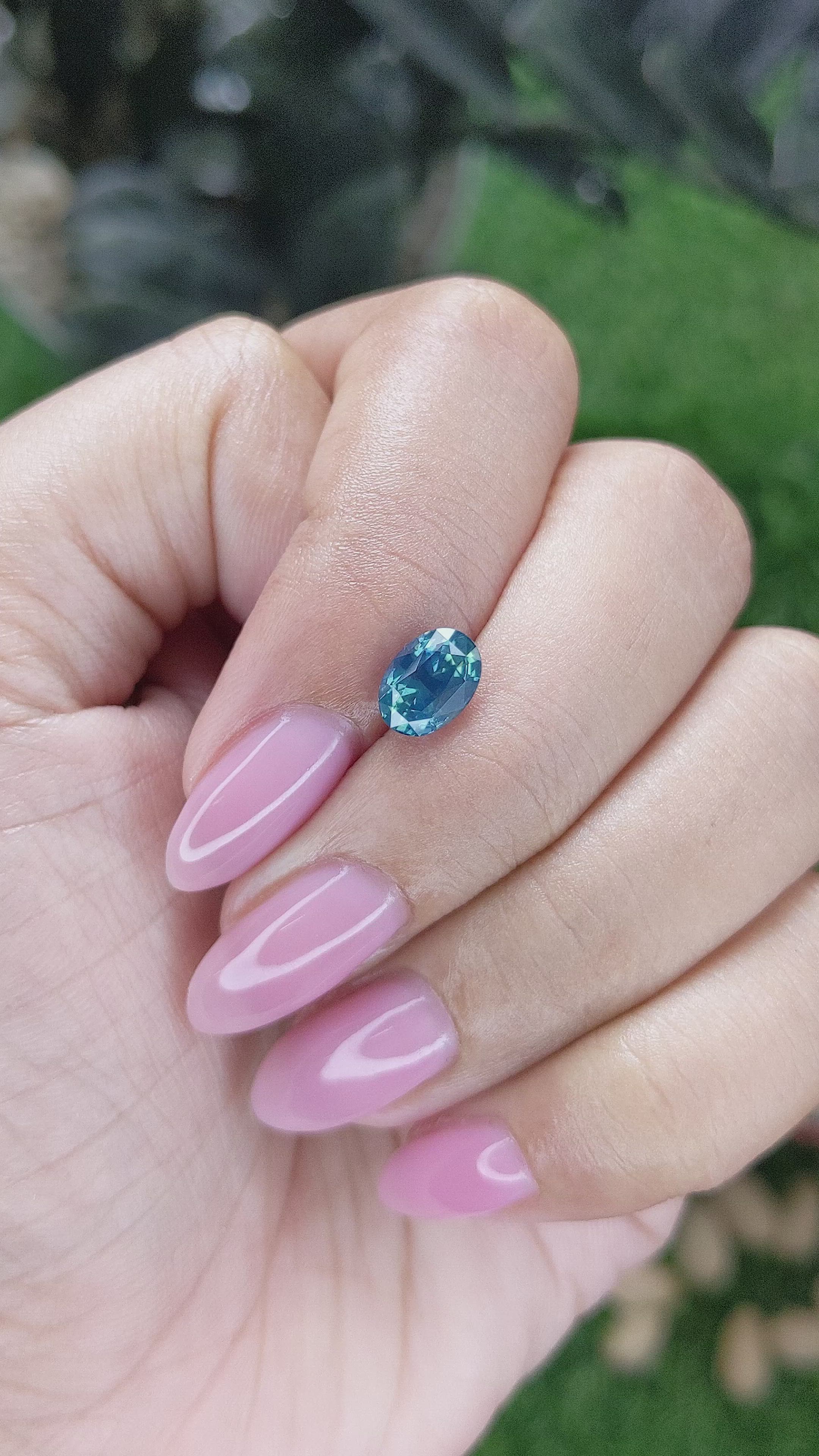 1.62 Ct. Greenish Blue Sapphire from Madagascar Size Video