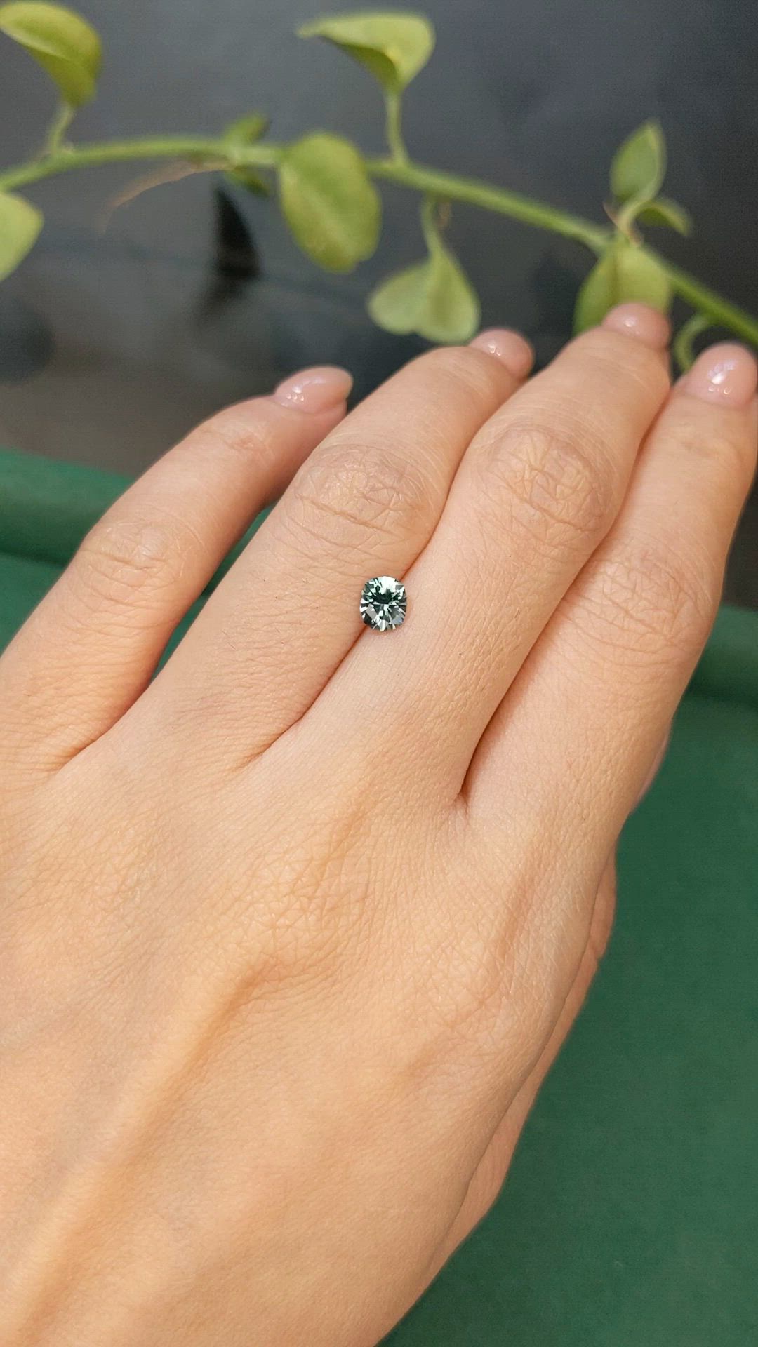 0.63 Ct. Bluish Green Sapphire from Montana Size Video