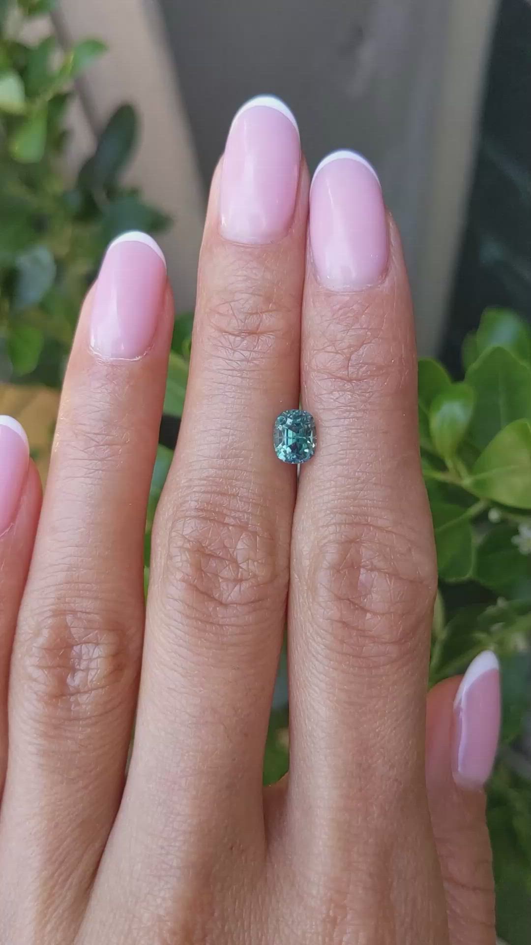 1.36 Ct. Bluish Green Sapphire from Montana Size Video