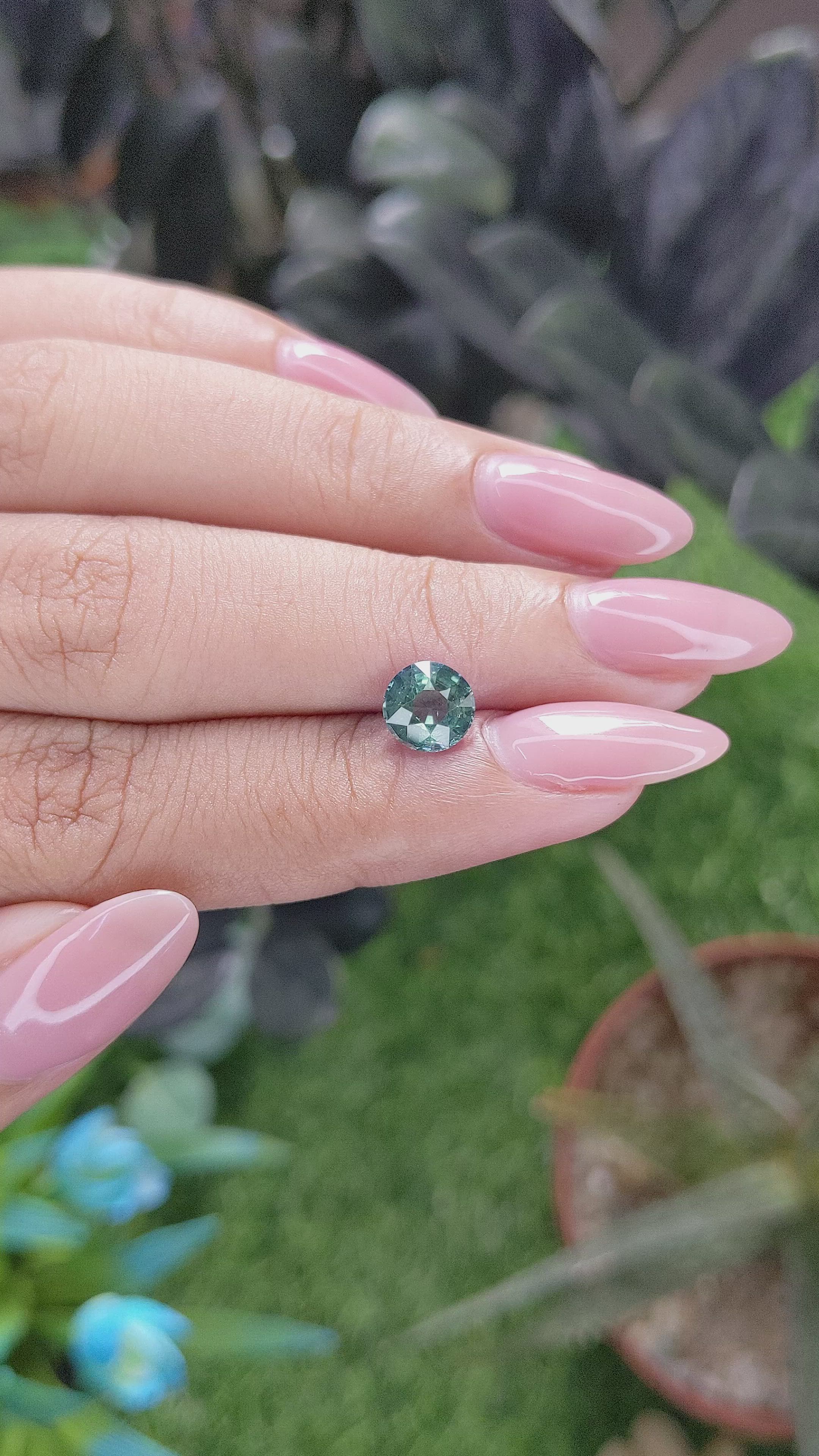 1.52 Ct. Bluish Green Sapphire from Madagascar Size Video