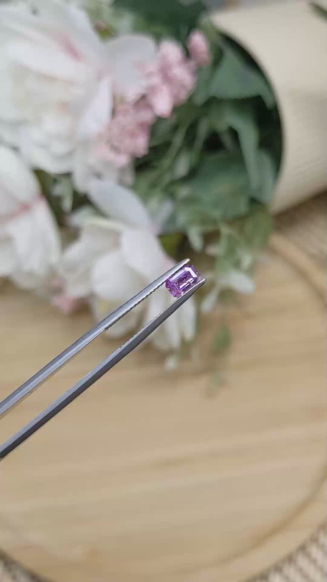 0.63 Ct. Pinkish Purple Sapphire from Ceylon (Sri Lanka) Size Video