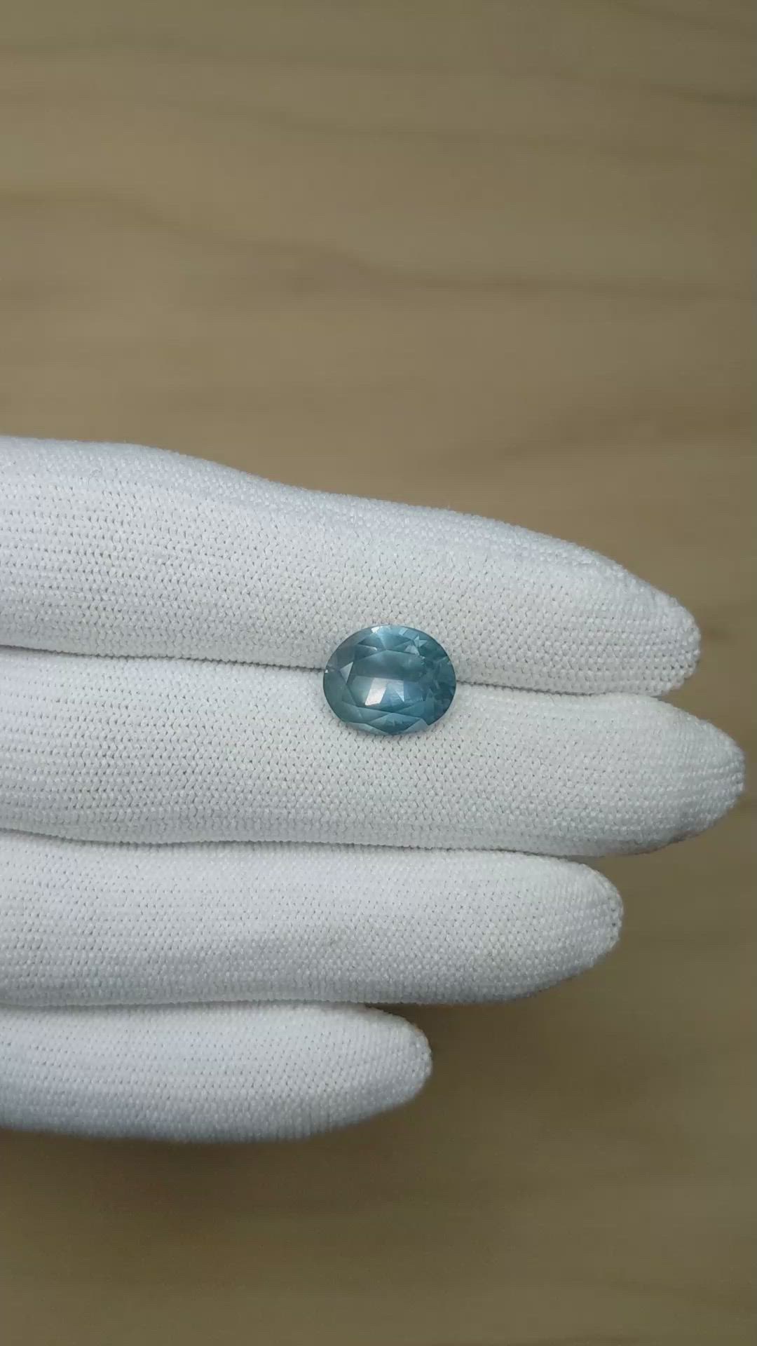 5.51 Ct. Greenish Blue Sapphire from Montana Size Video