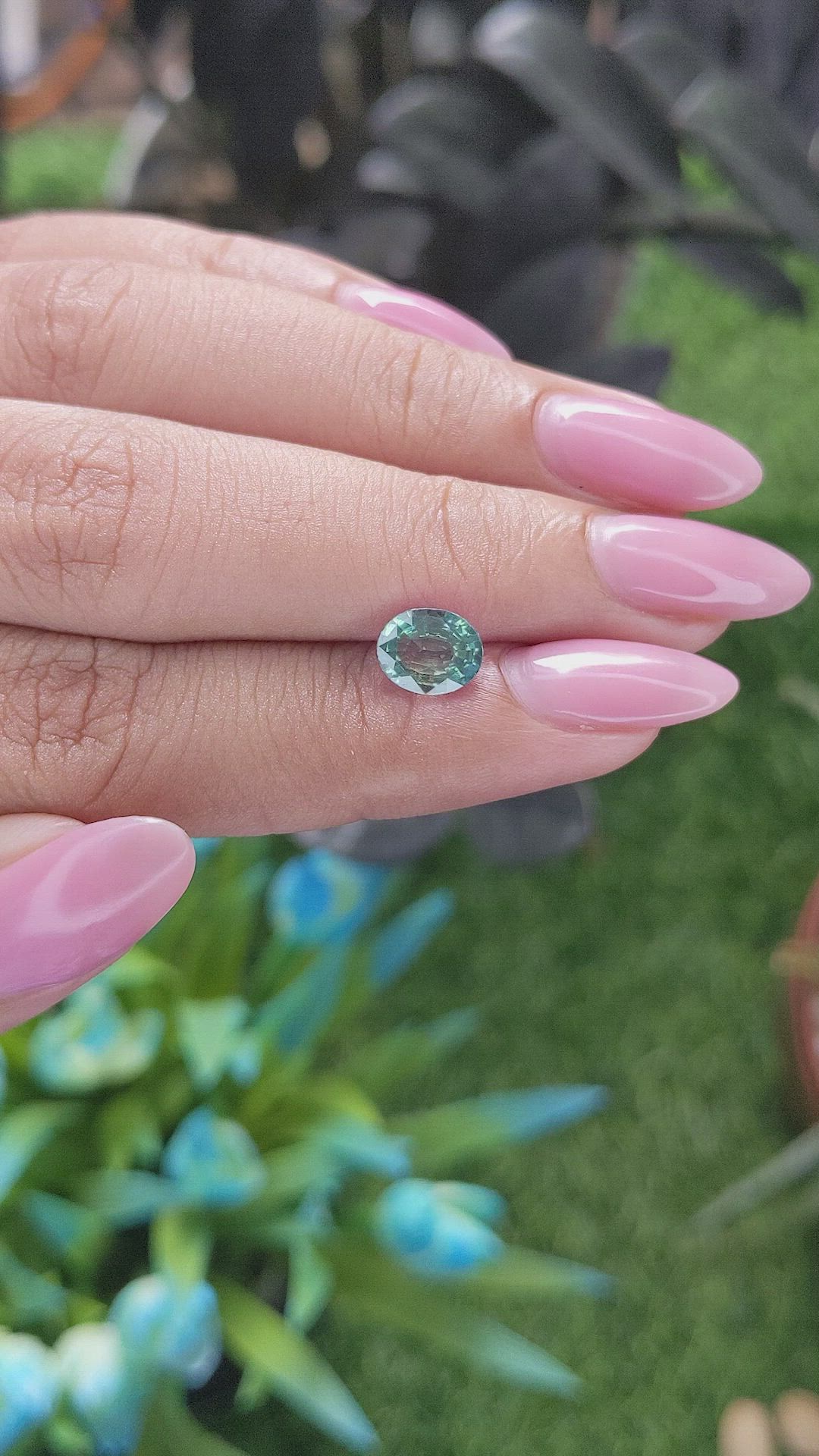 1.57 Ct. Bluish Green Sapphire from Madagascar Size Video