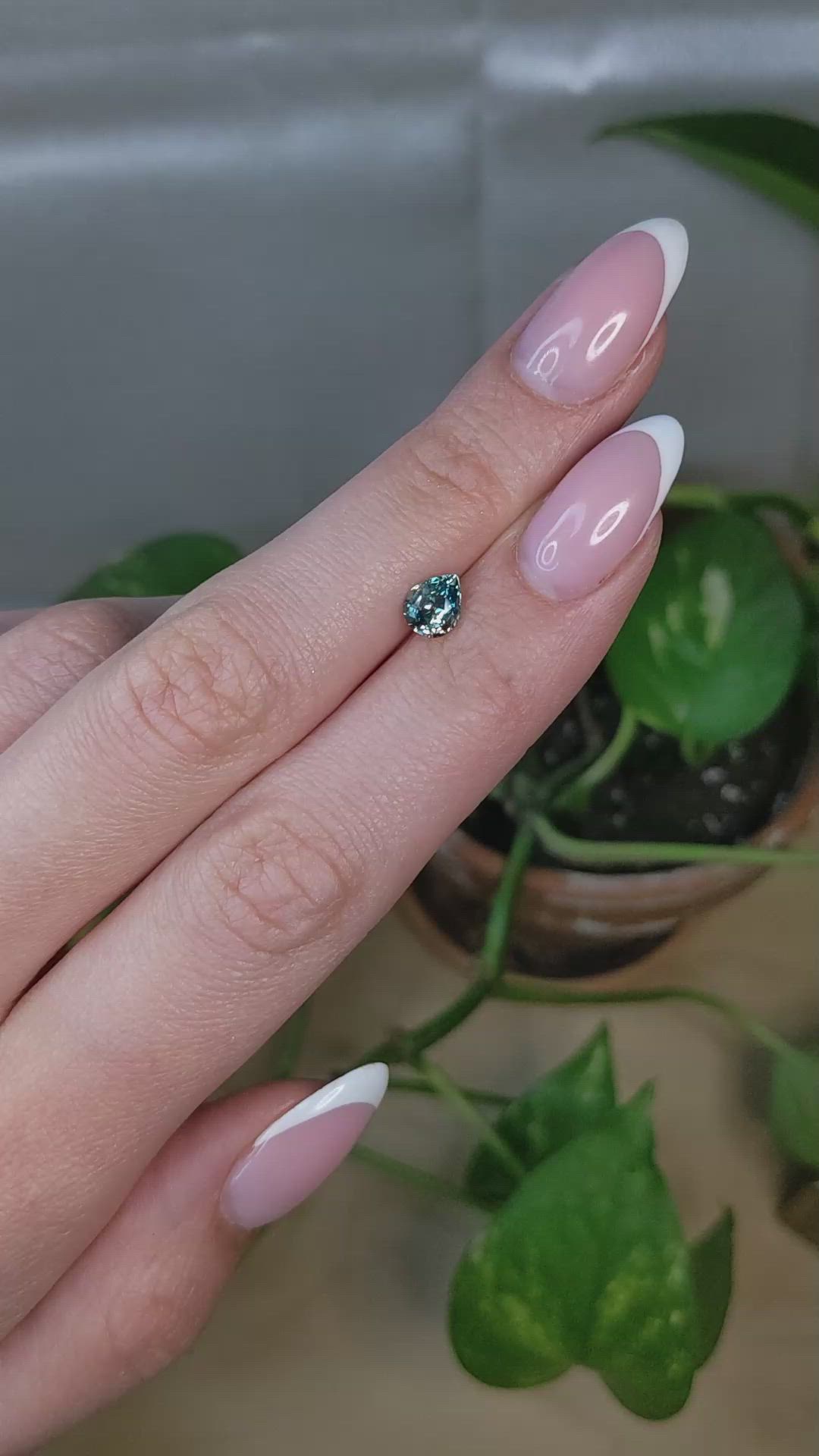 1.02 Ct. Bluish Green Sapphire from Montana Size Video