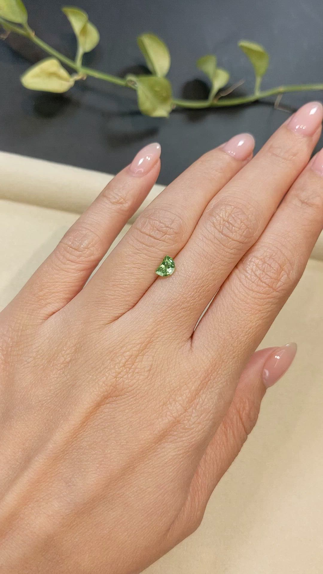 0.74 Ct. Yellowish Green Sapphire from Madagascar Size Video