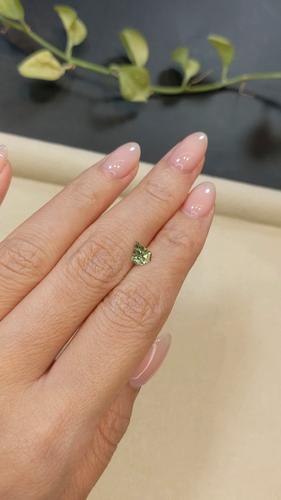 0.88 Ct. Yellowish Green Sapphire from Madagascar Size Video