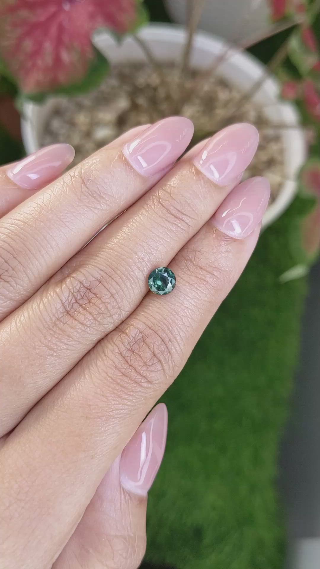 0.98 Ct. Bluish Green Sapphire from Madagascar Size Video