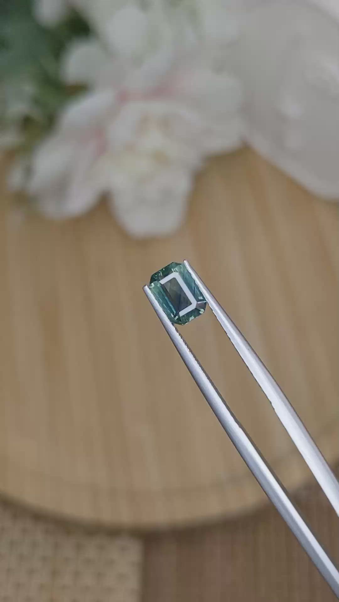 1.24 Ct. Bluish Green Sapphire from Madagascar Size Video