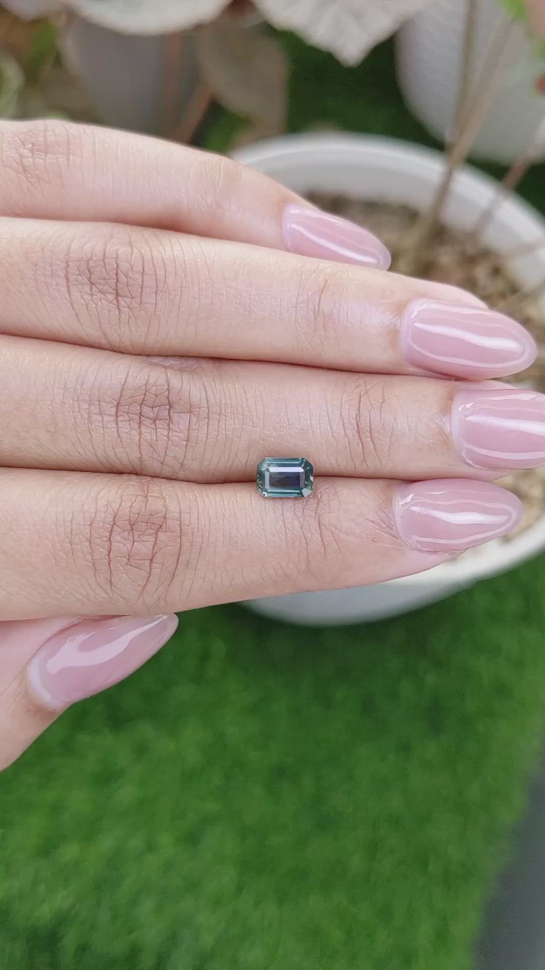 1.24 Ct. Bluish Green Sapphire from Madagascar Size Video