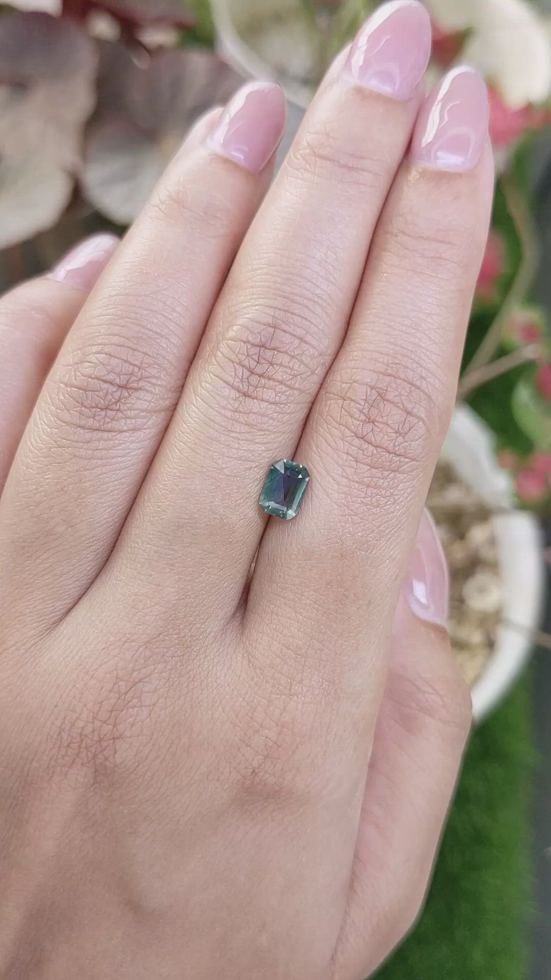 1.24 Ct. Bluish Green Sapphire from Madagascar Size Video
