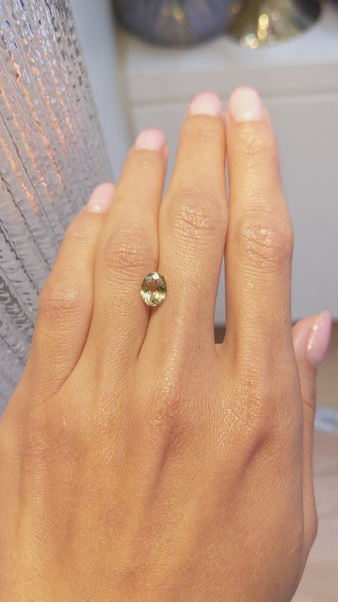 1.58 Ct. Yellowish Green Sapphire from Ceylon (Sri Lanka) Size Video