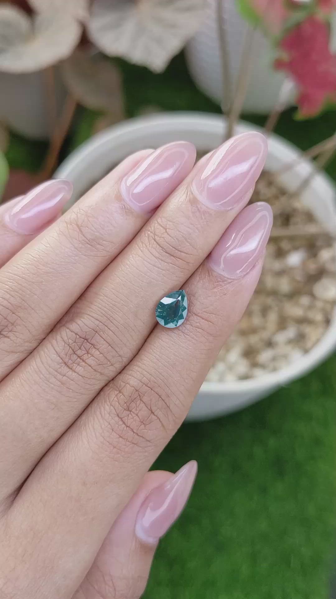 1.32 Ct. Greenish Blue Sapphire from Madagascar Size Video