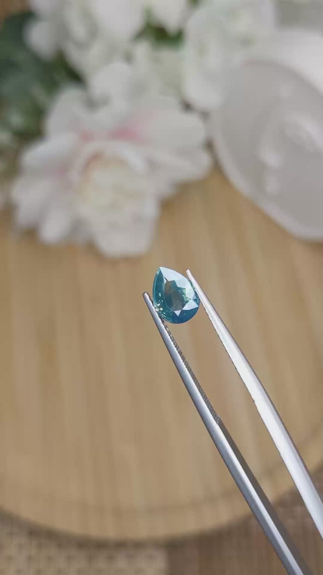 1.32 Ct. Greenish Blue Sapphire from Madagascar Size Video