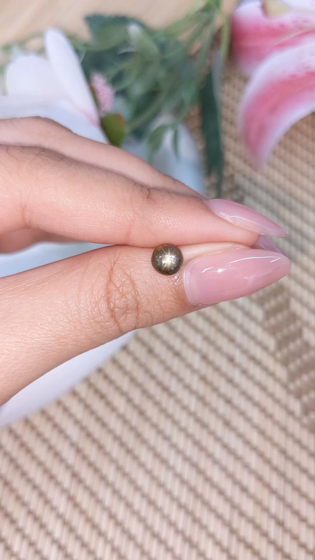 1.33 Ct. Brownish Green Star Sapphire from Ceylon (Sri Lanka) Size Video