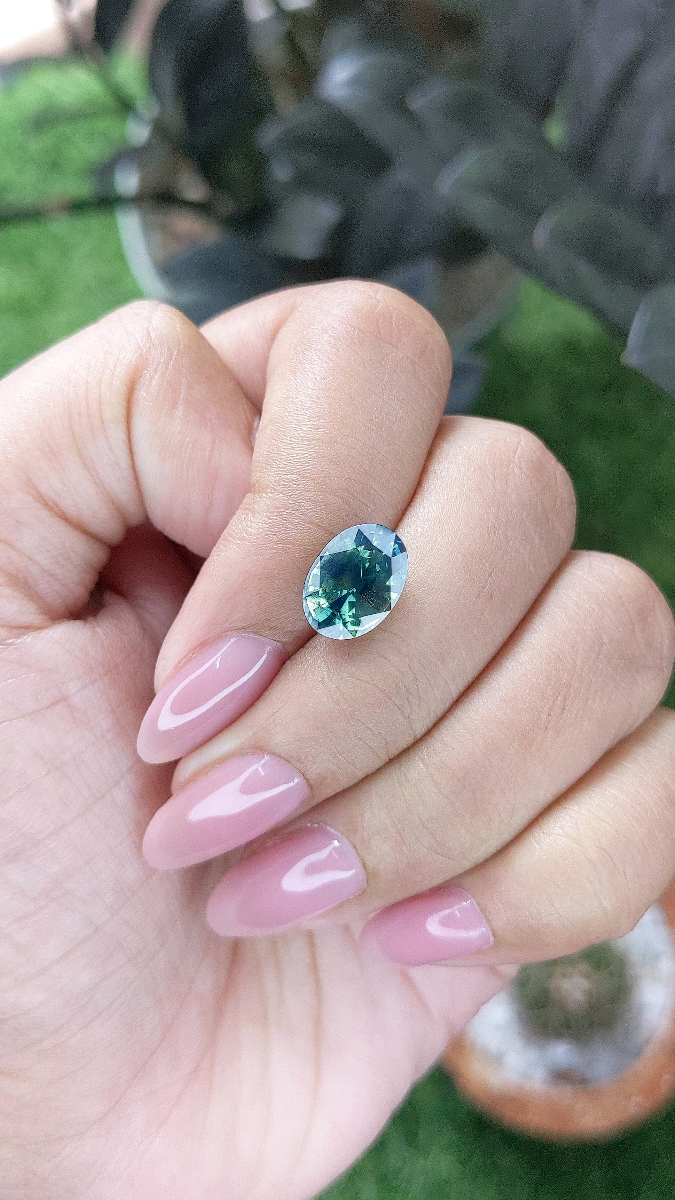 4.04 Ct. Bluish Green Sapphire from Madagascar Size Video