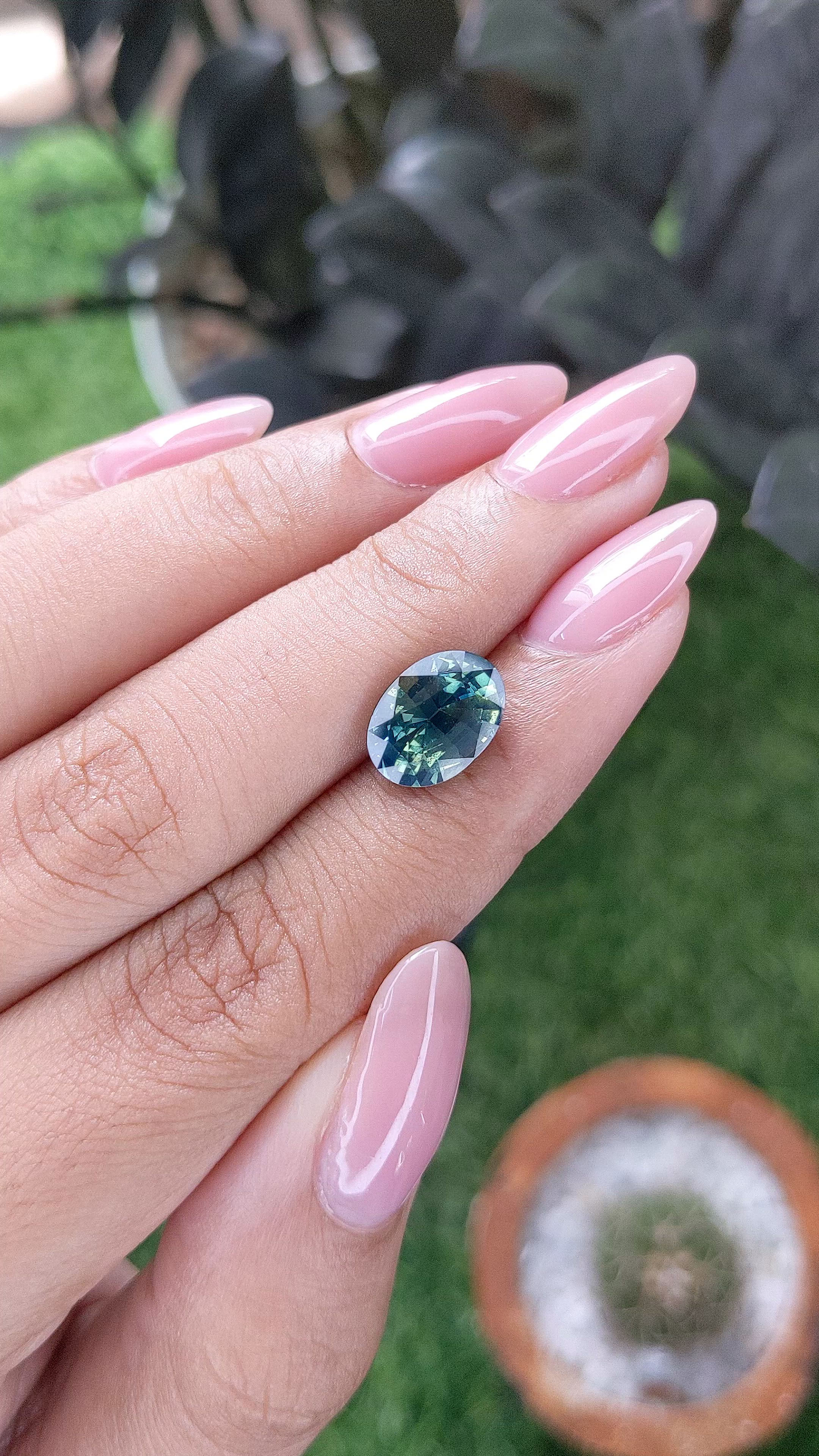4.04 Ct. Bluish Green Sapphire from Madagascar Size Video