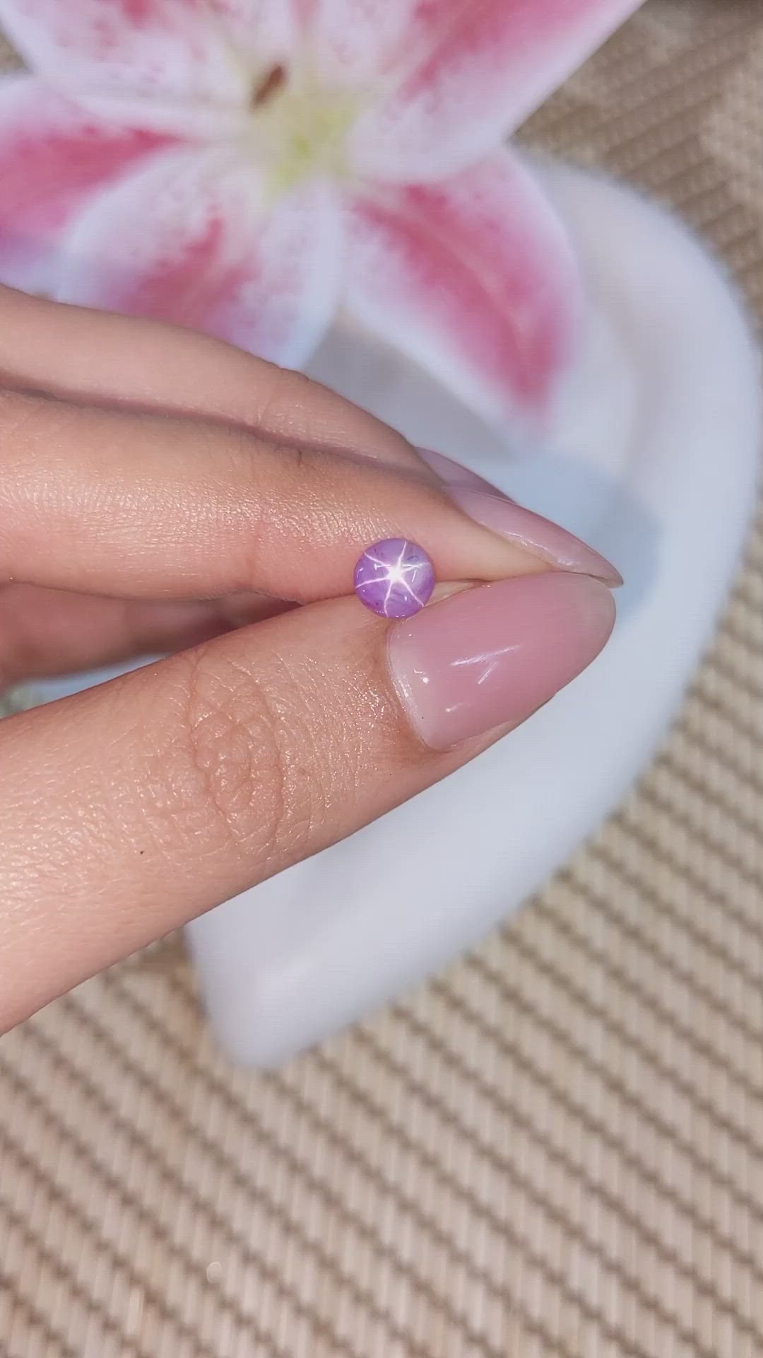 0.97 Ct. Pinkish Purple Star Sapphire from Ceylon (Sri Lanka) Size Video