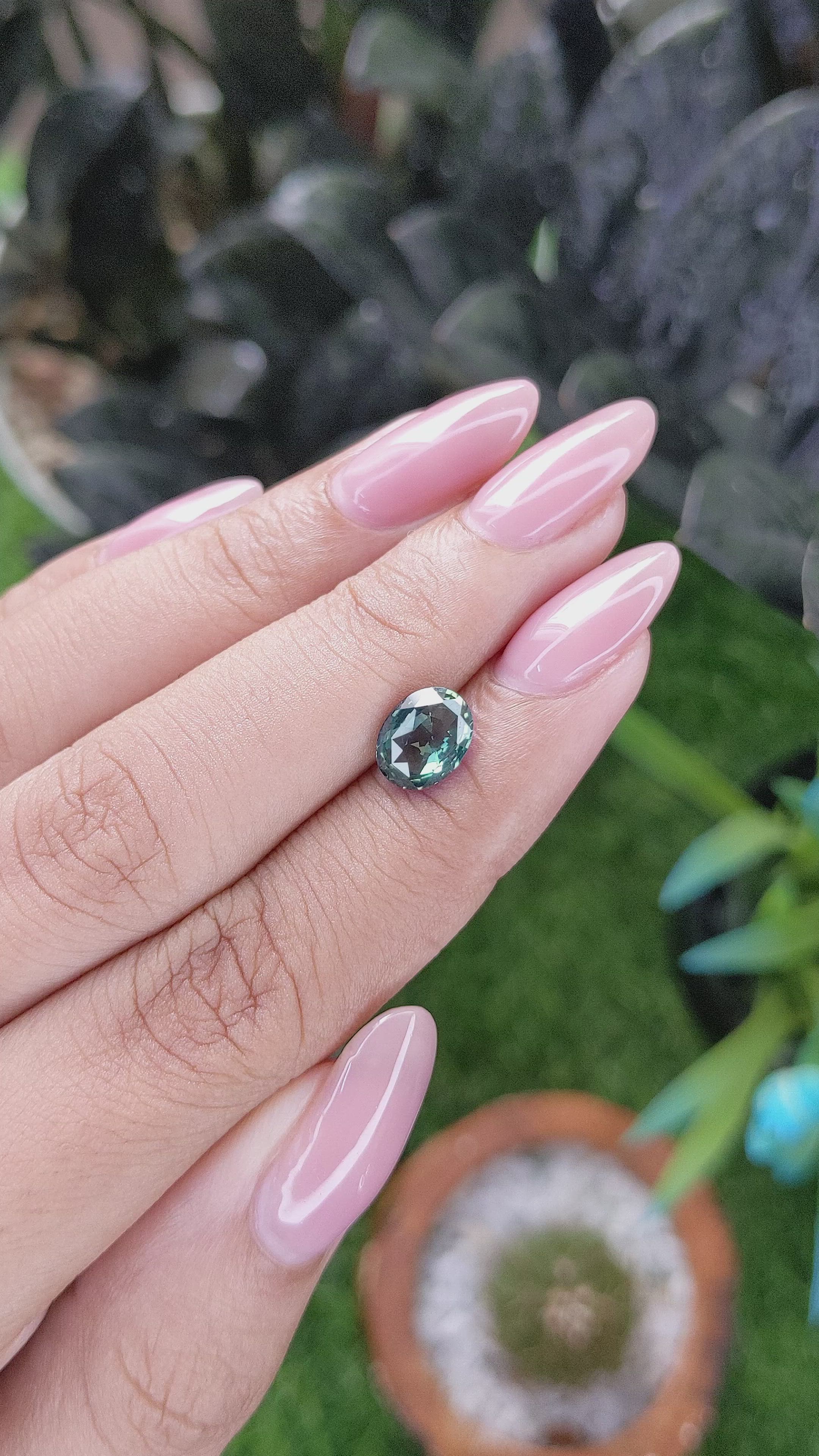 2.07 Ct. Bluish Green Sapphire from Madagascar Size Video