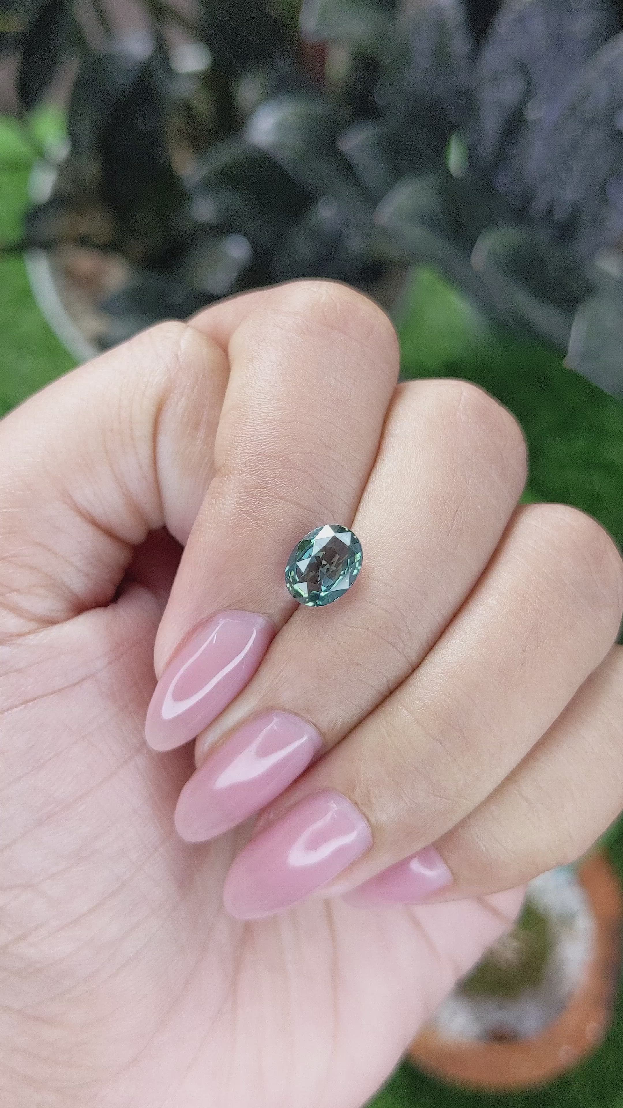 2.07 Ct. Bluish Green Sapphire from Madagascar Size Video