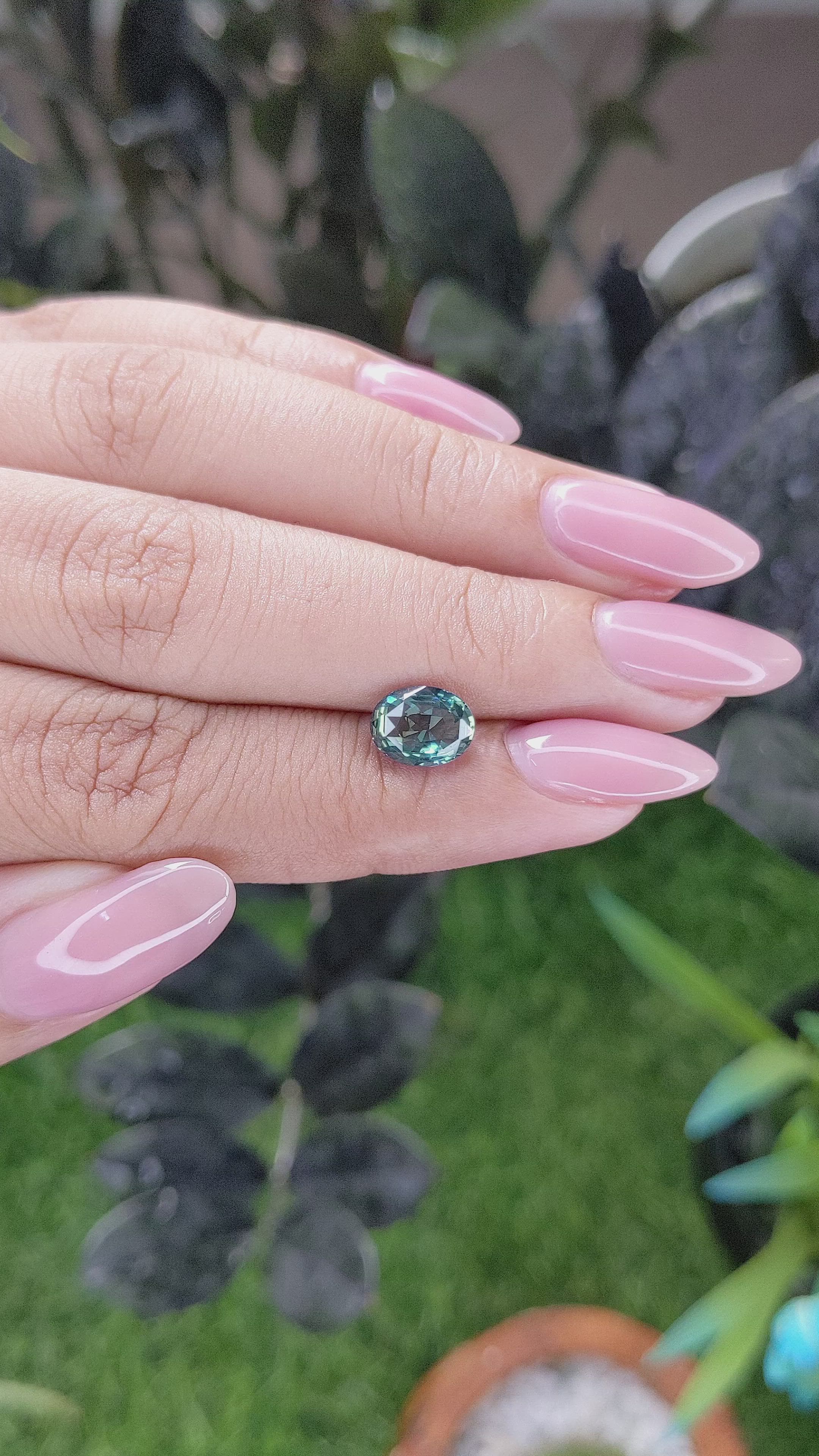 2.07 Ct. Bluish Green Sapphire from Madagascar Size Video