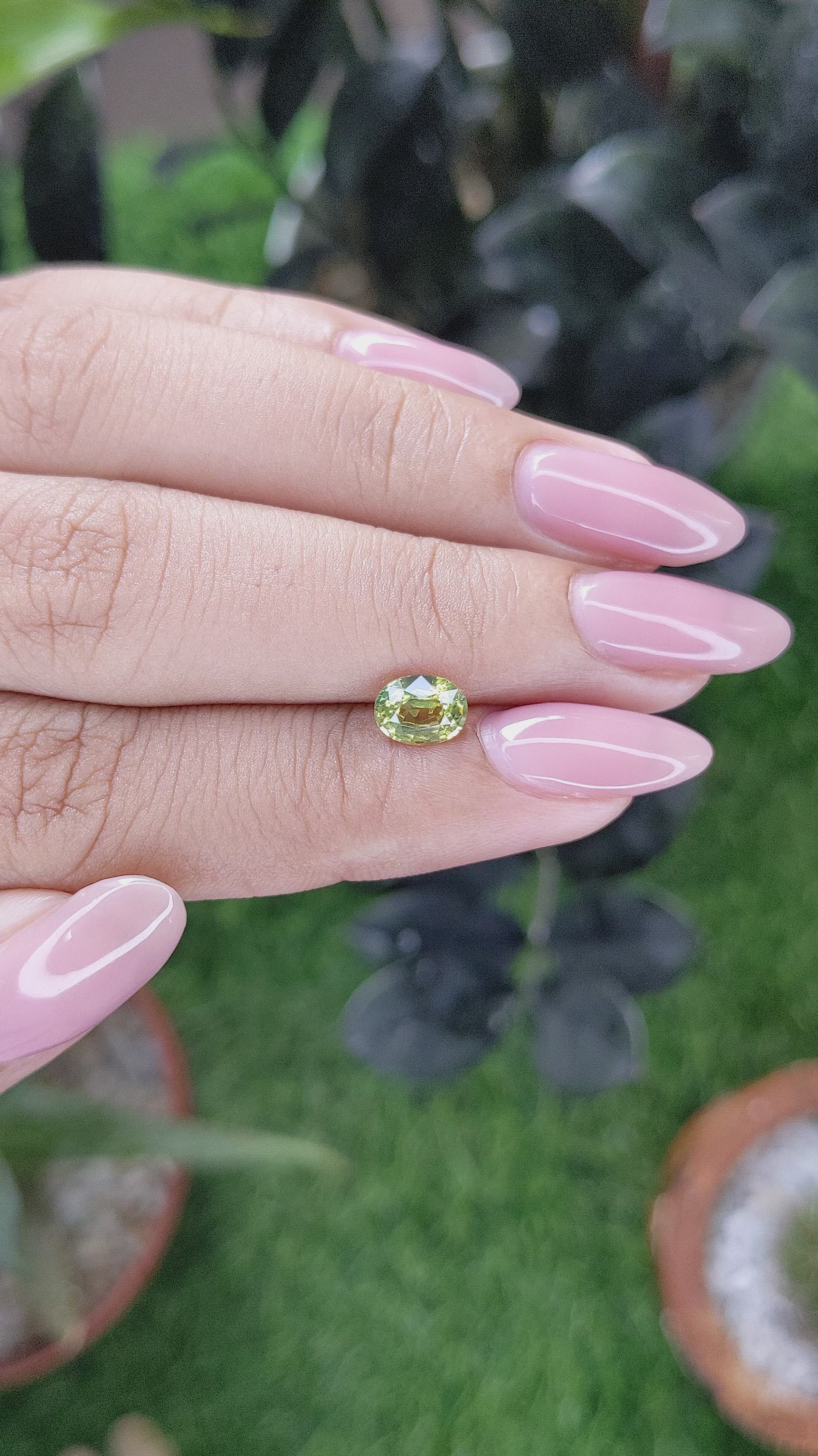 1.08 Ct. Yellowish Green Sapphire from Madagascar Size Video