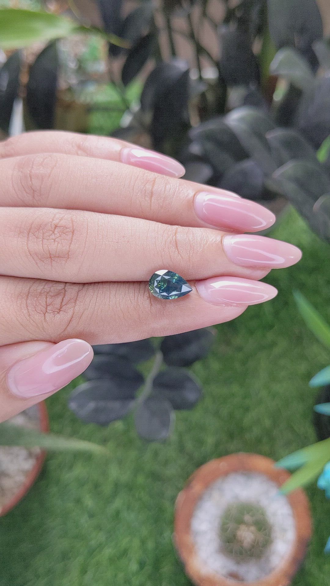 2.57 Ct. Bluish Green Sapphire from Madagascar Size Video