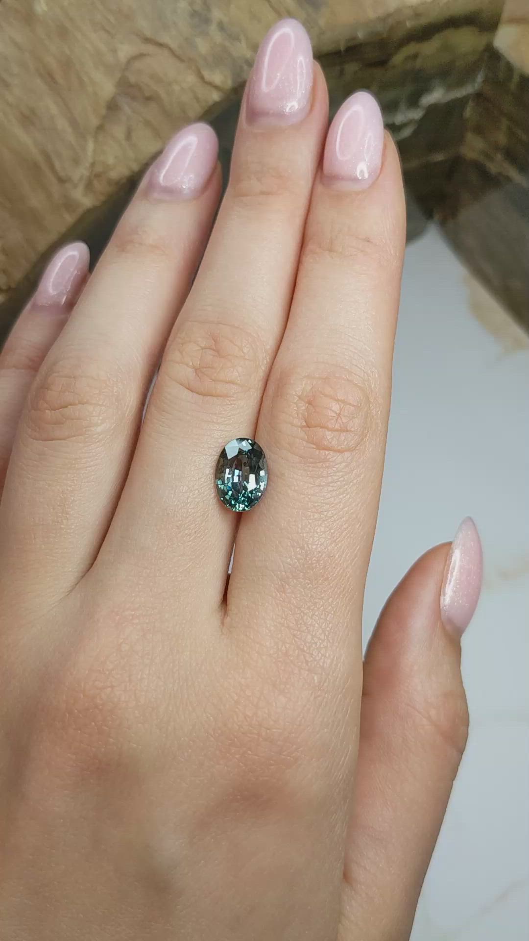 3.40 Ct. Bluish Green Sapphire from Madagascar Size Video