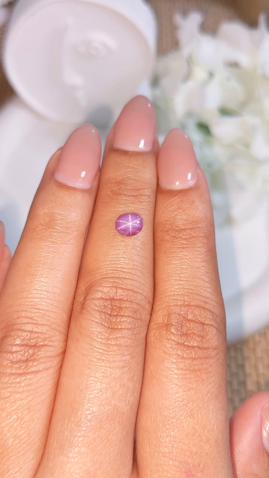 0.82 Ct. Pinkish Purple Star Sapphire from Ceylon (Sri Lanka) Size Video