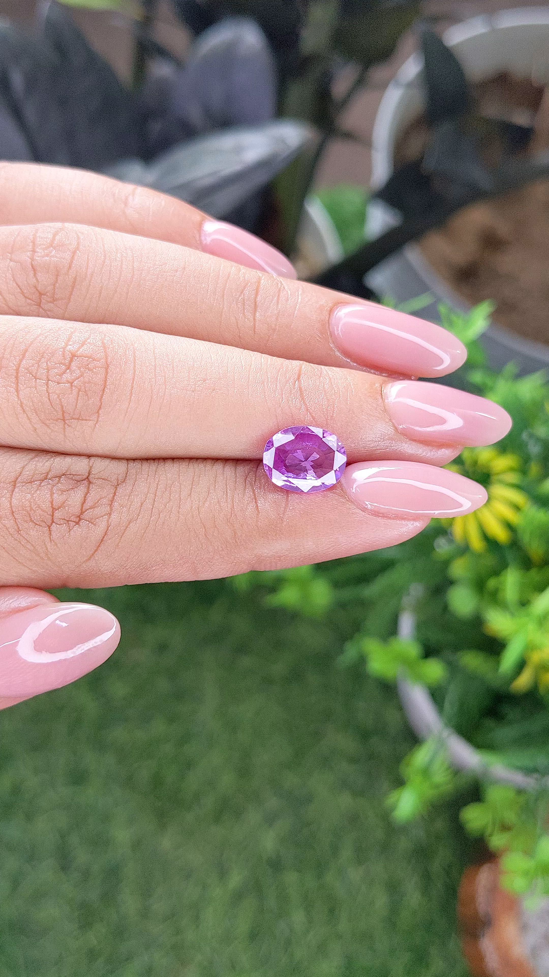 2.56 Ct. Pinkish Purple Sapphire from Madagascar Size Video